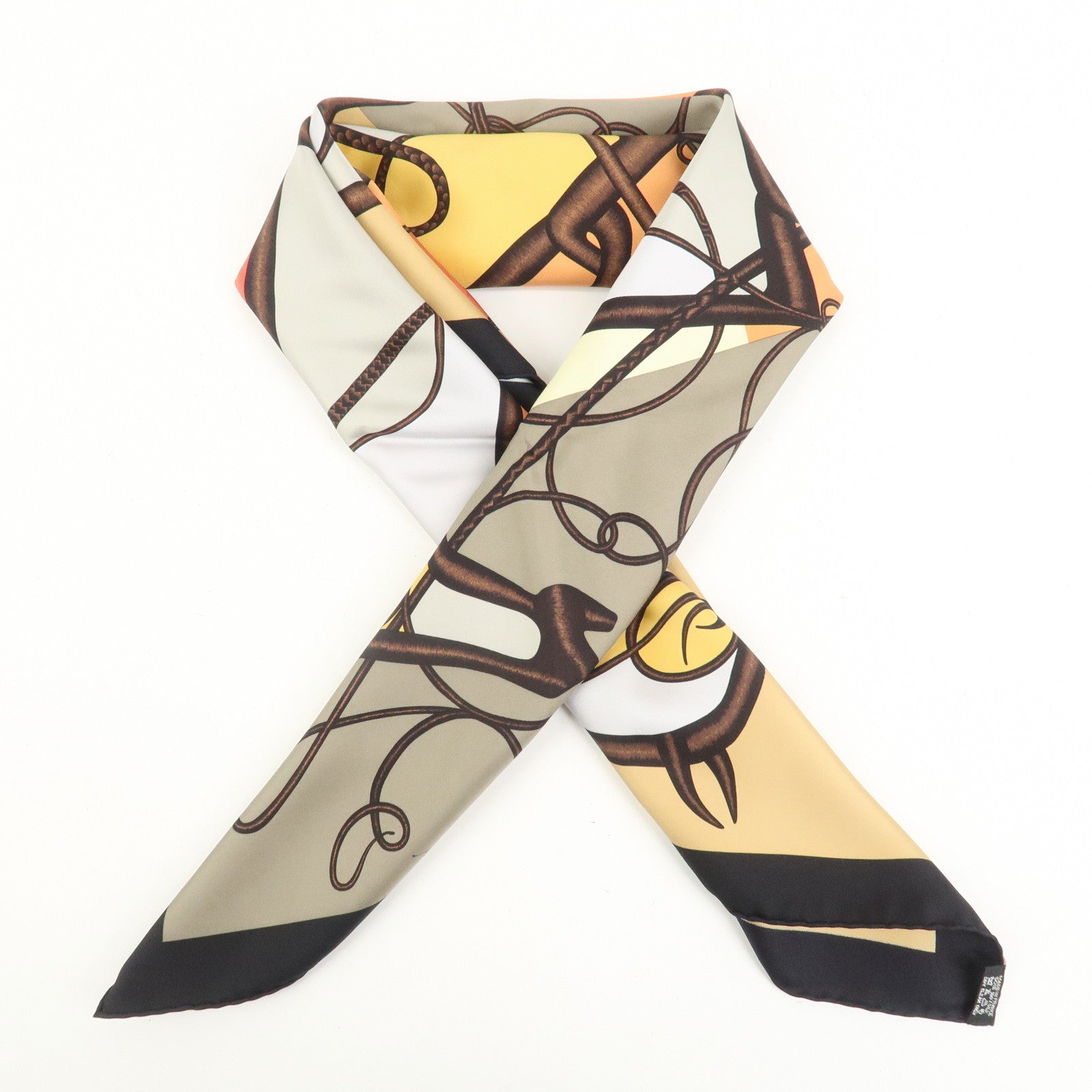 HERMES Carre 90 Silk 100% Coup de Fouet Scarf Black Multicolor