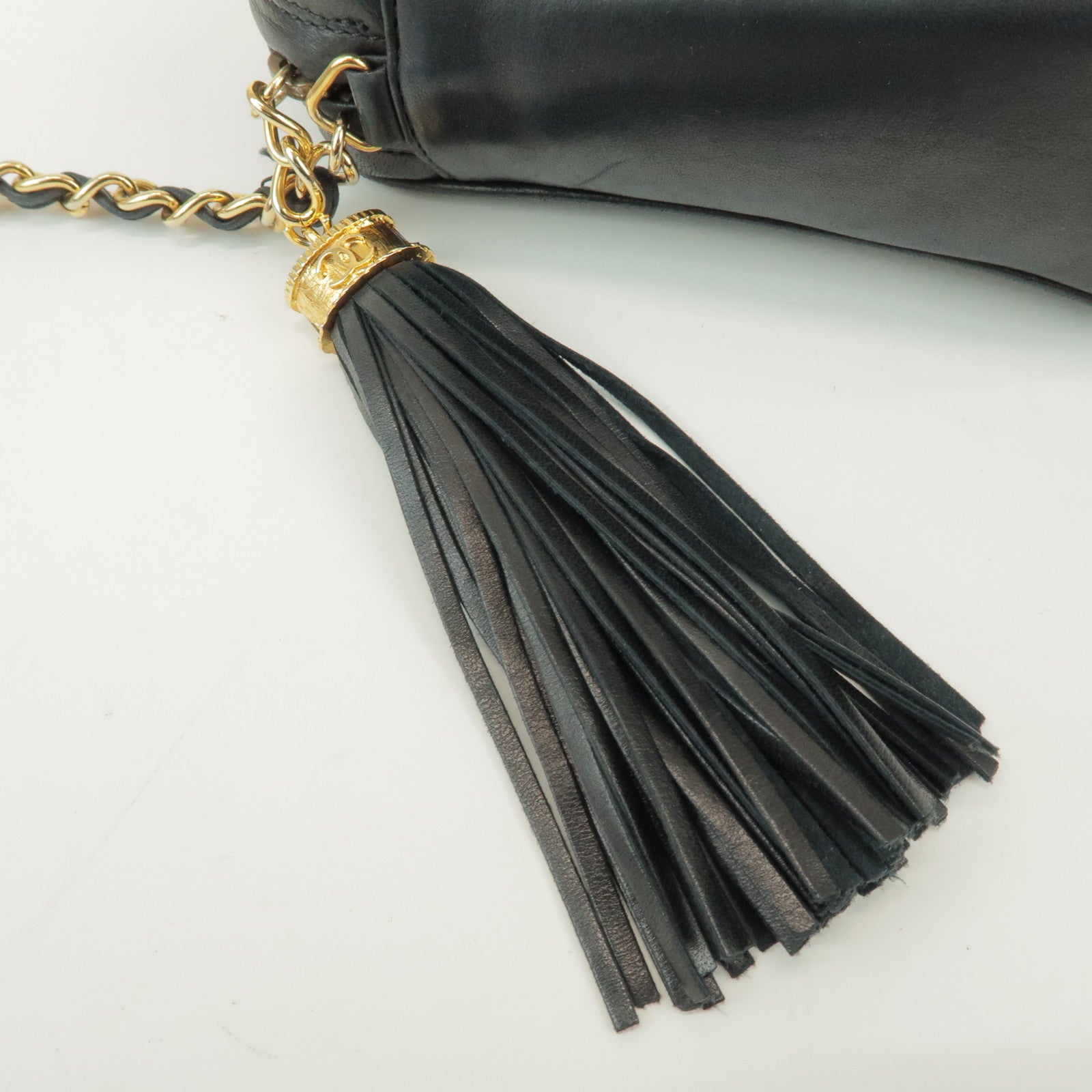 CHANEL COCO Mark Lamb Skin Chain Shoulder Bag Tassel Charm Black