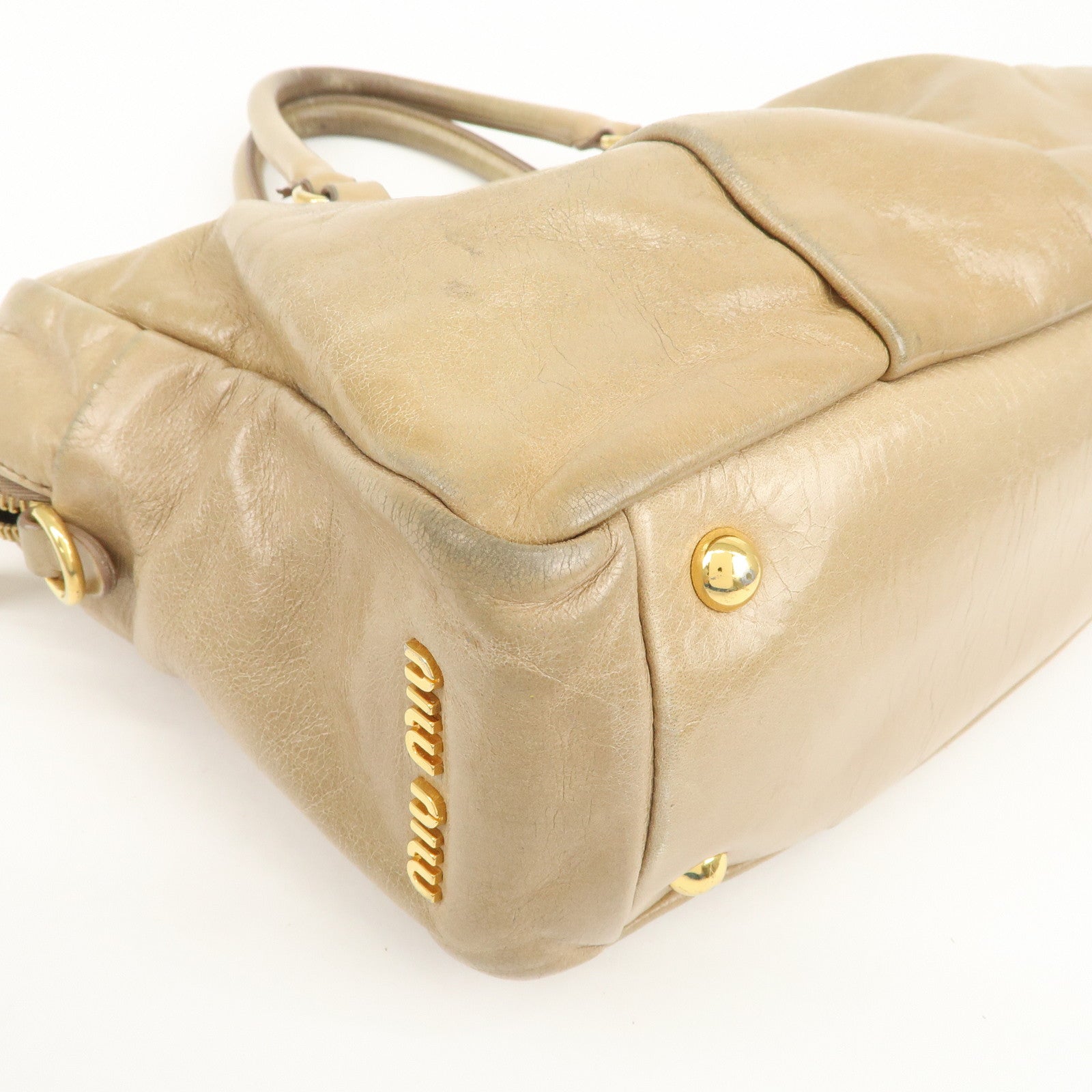 MIU MIU Logo Leather 2Way Bag Hand Bag Light Brown RL0048