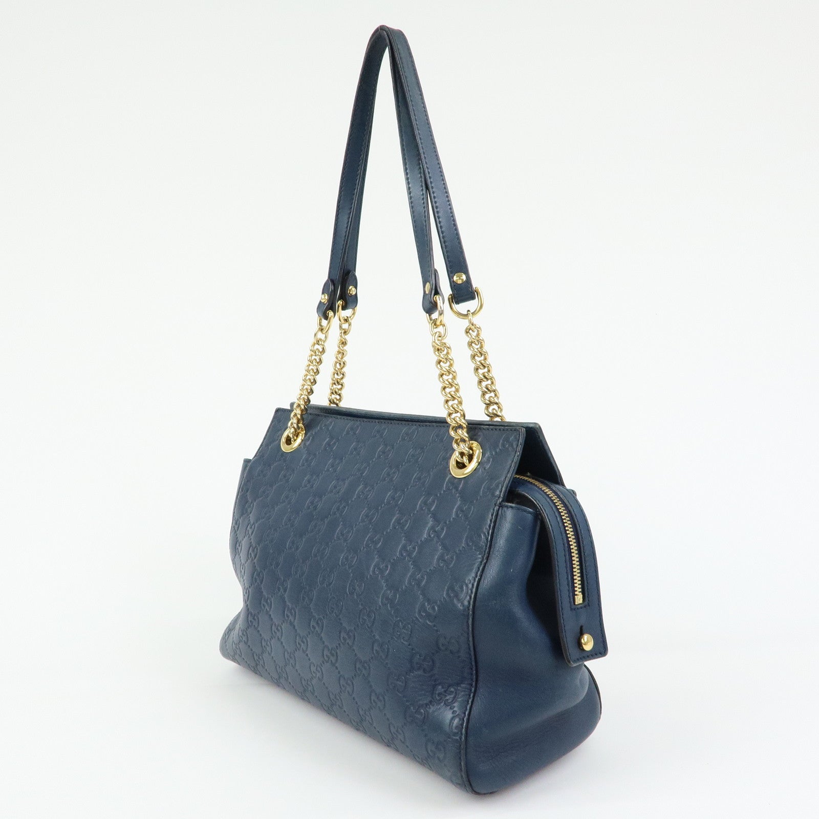 GUCCI Guccissima Leather Chain Tote Bag Shoulder Bag Navy 453773