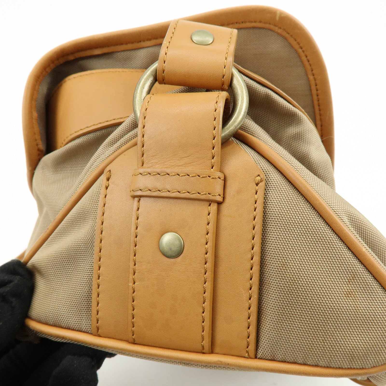 BURBERRY Canvas Leather Shoulder Bag Beige Light Brown