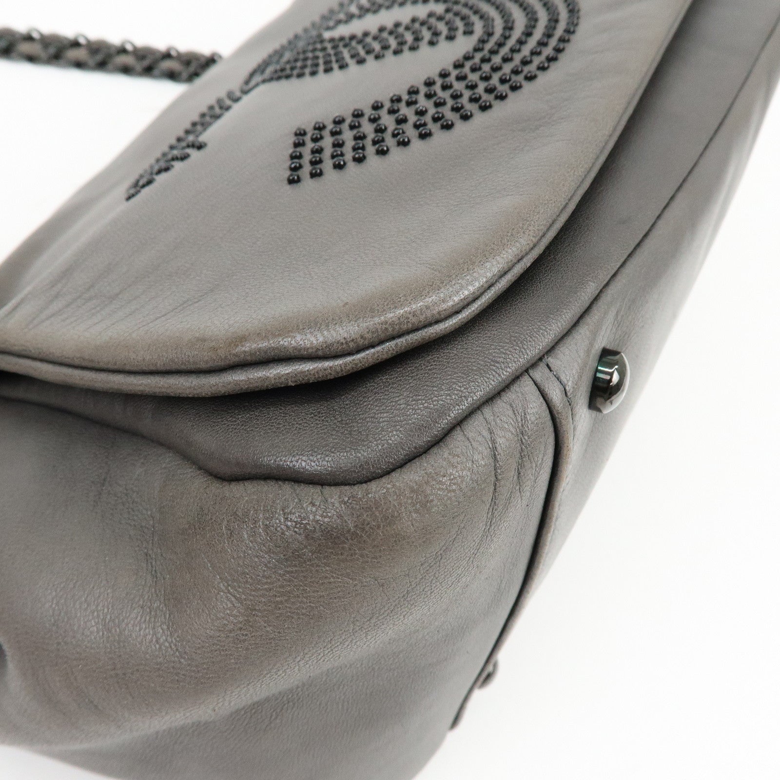 CHANEL COCO Mark Lamb Skin Chain Flap Shoulder Bag Gray