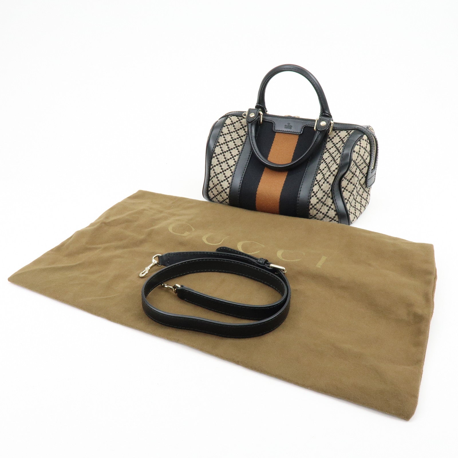 GUCCI Diamante Sherry Canvas Leather 2Way Boston Bag Beige 269876