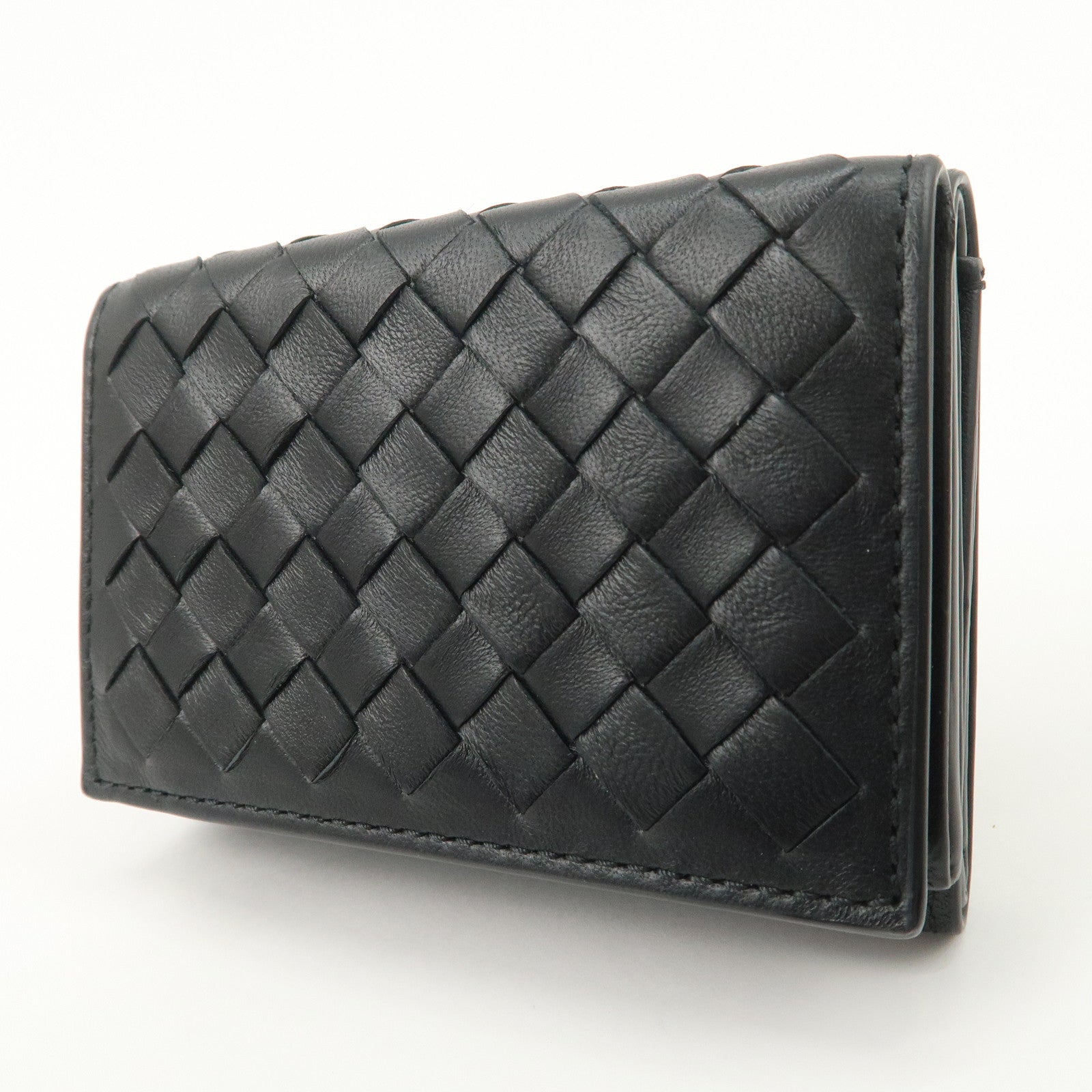 Bottega Veneta Intrecciato Leather Tri-fold Compact Wallet Black