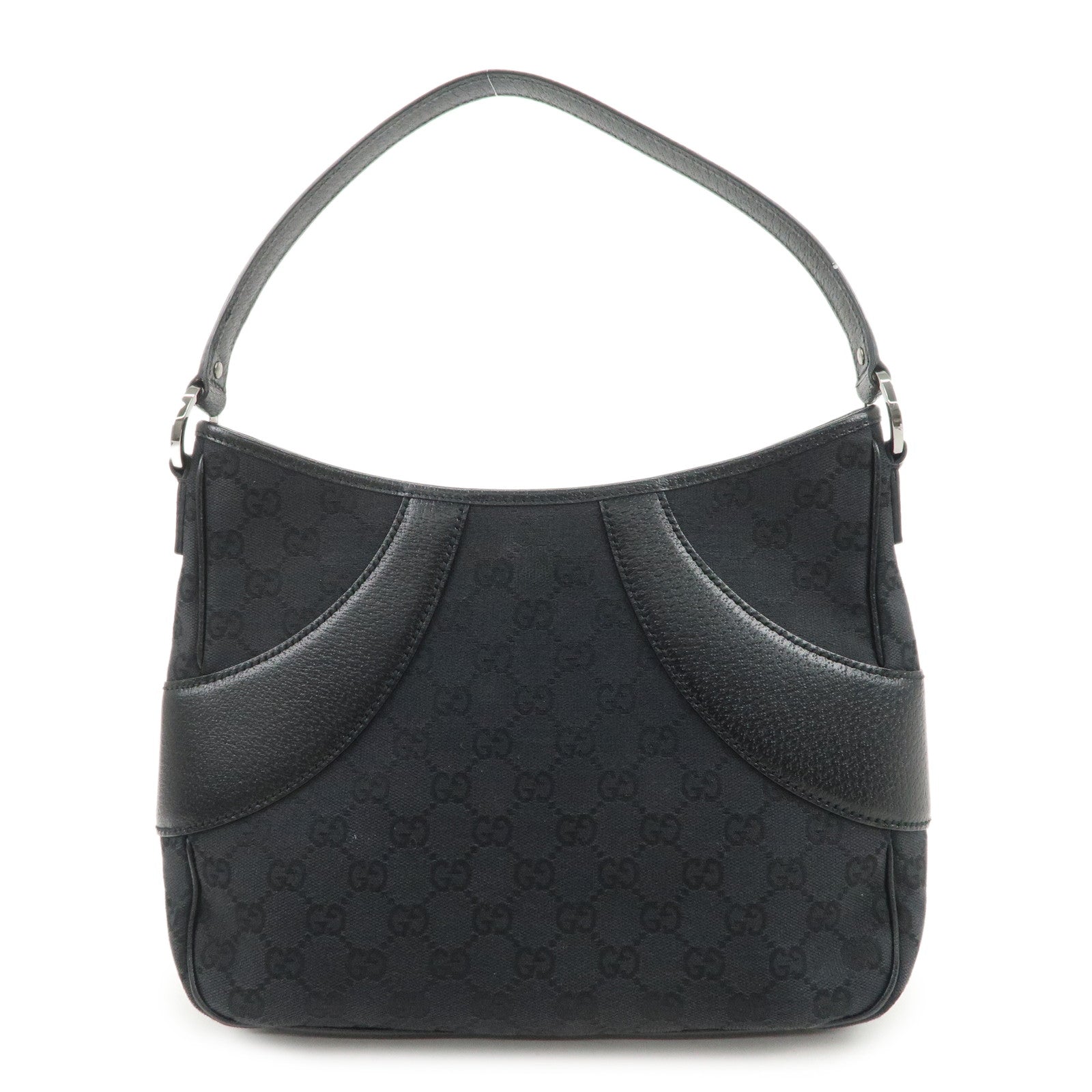 GUCCI GG Canvas Leather Shoulder Bag Hand Bag Black 113012