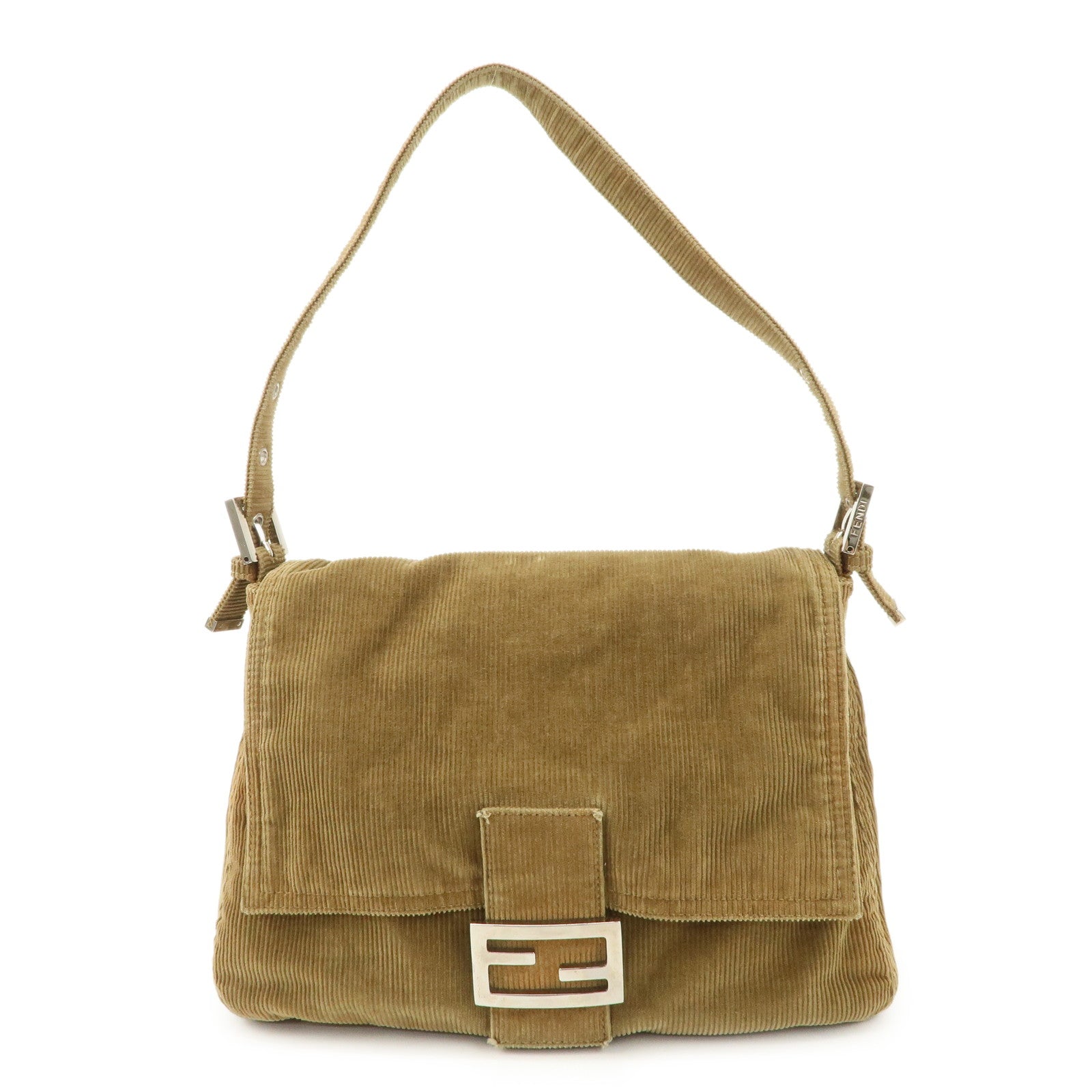 FENDI Mamma Baguette Corduroy Shoulder Bag Light Brown 26323 Used