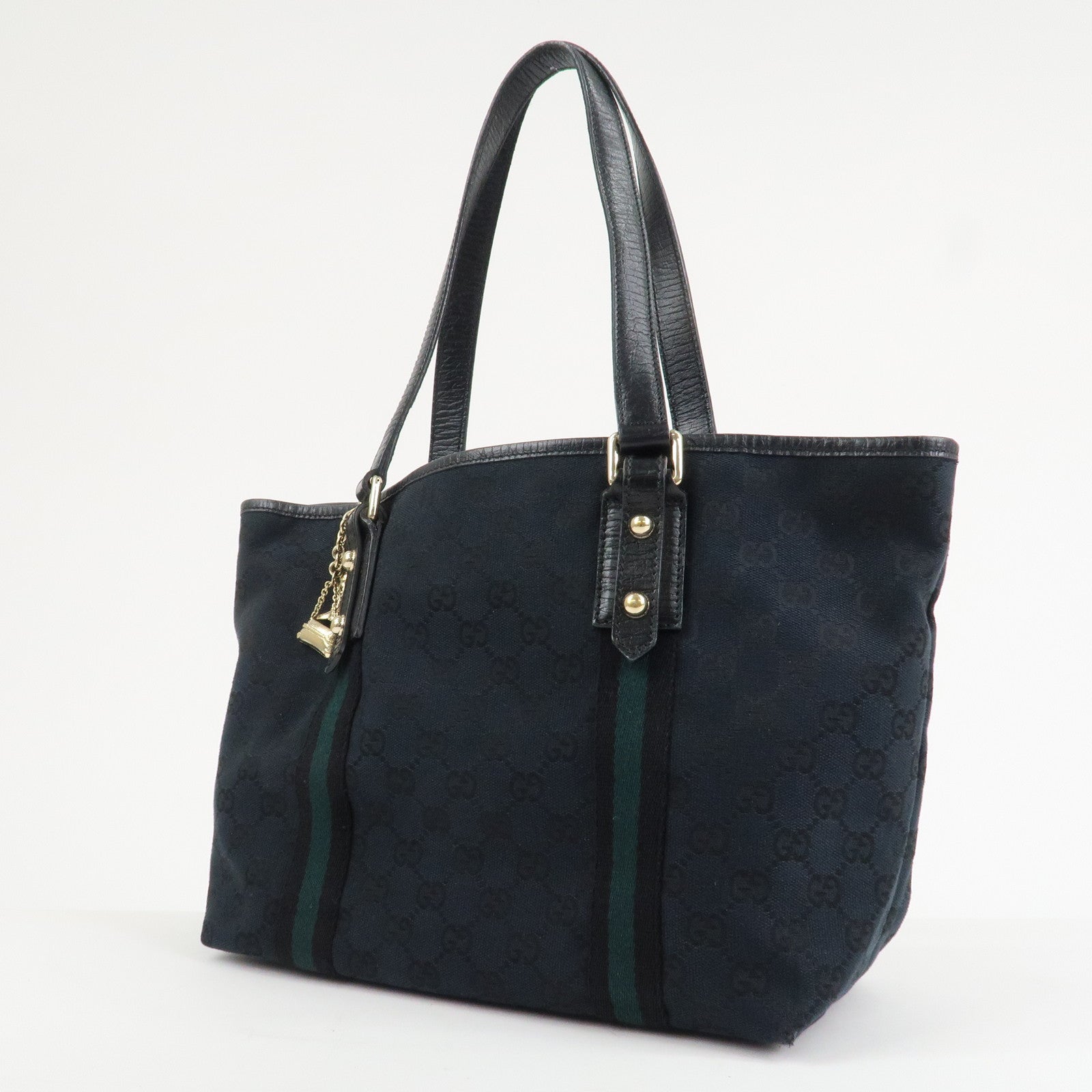 GUCCI Sherry GG Canvas Leather Tote Shoulder Bag Black 137396