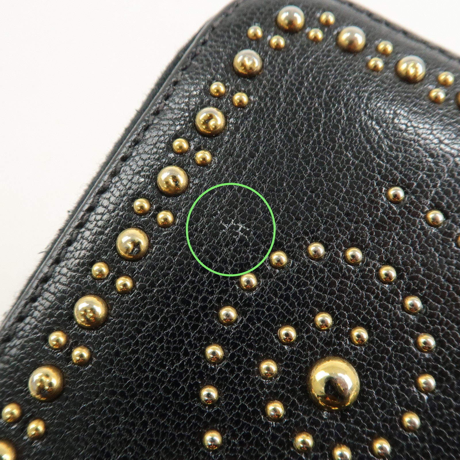 MIU MIU Leather Studs Round Zippy Long Wallet Black 5ML506 Used