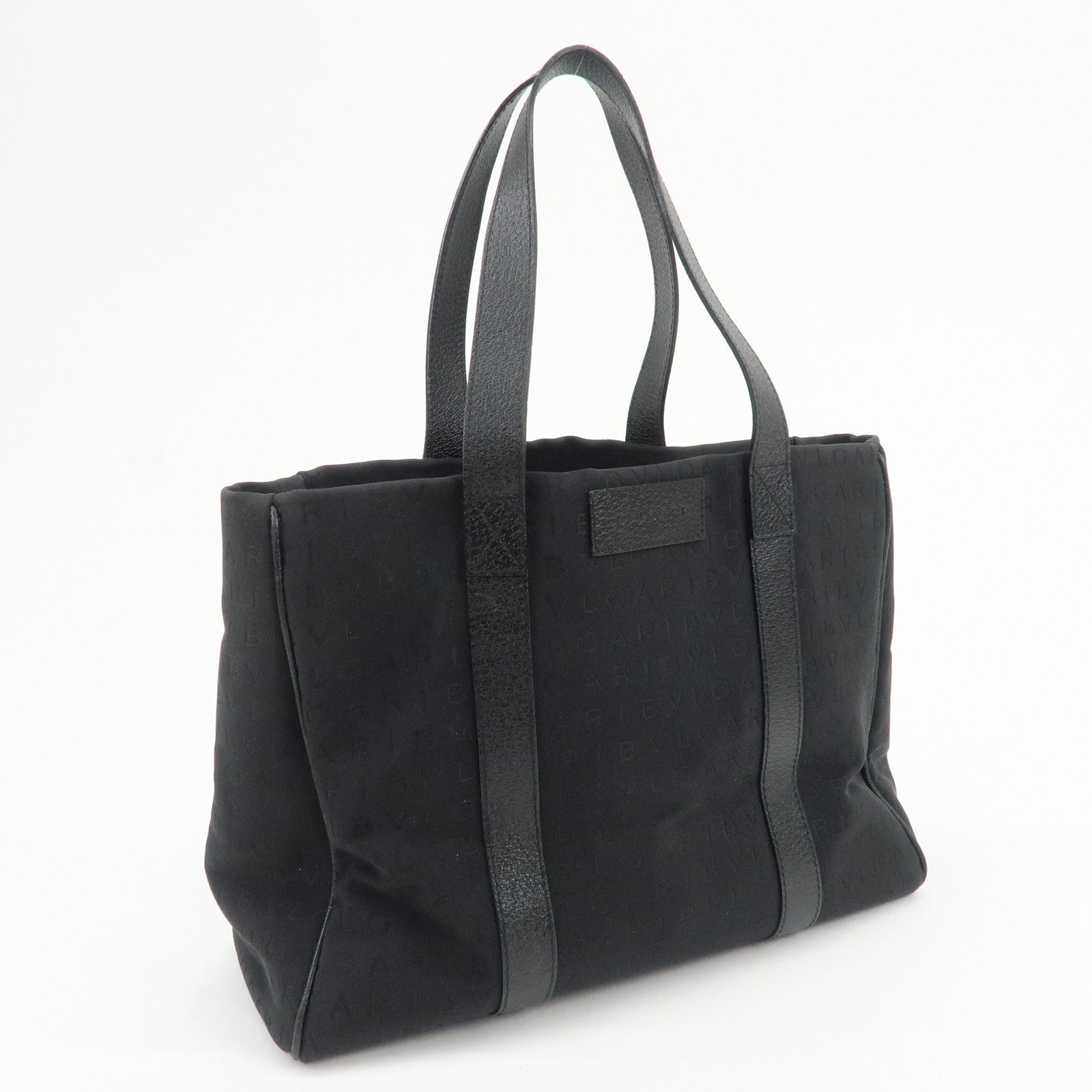 BVLGARI Logomania Canvas Leather Tote Bag Shoulder Bag Black