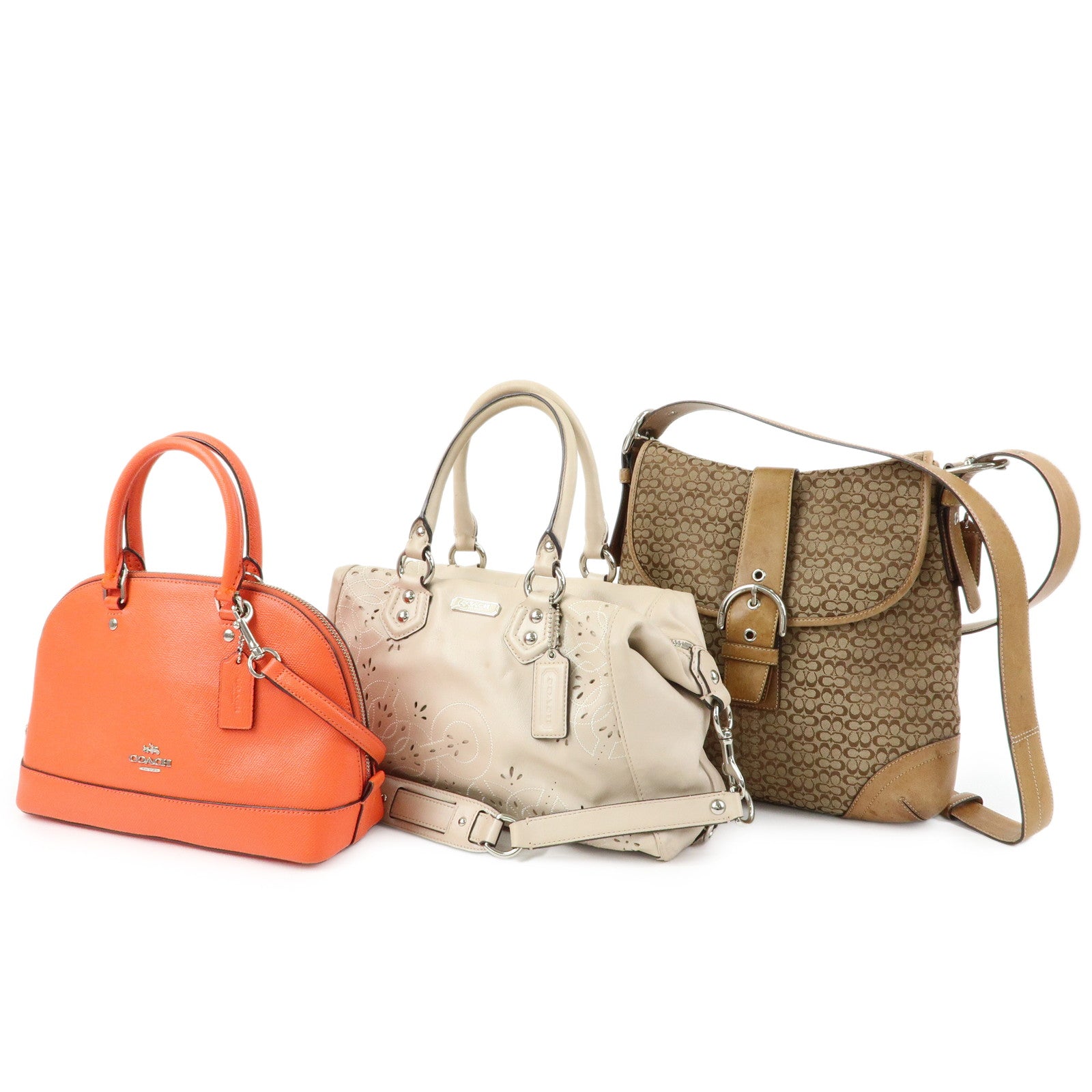 COACH Set of 3 Canvas Leather Shoulder Bag Hand Bag 2Way Bag