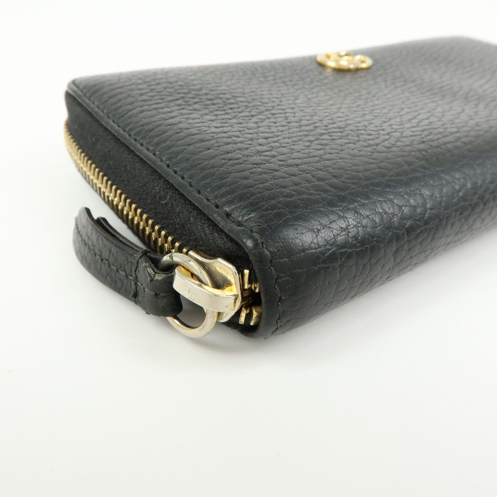 GUCCI GG Marmont Leather Round Zippy Long Wallet Black 456117