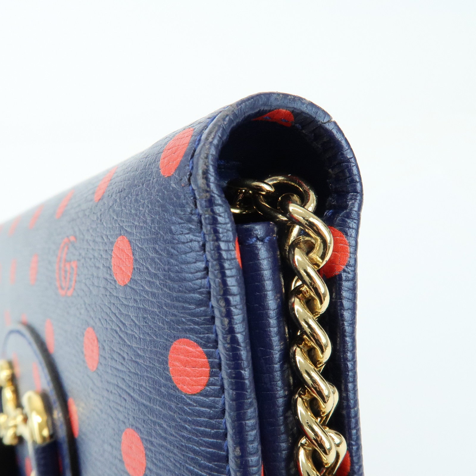 GUCCI Horsebit 1955 Calf Leather Chain Long Wallet Navy Red 621892