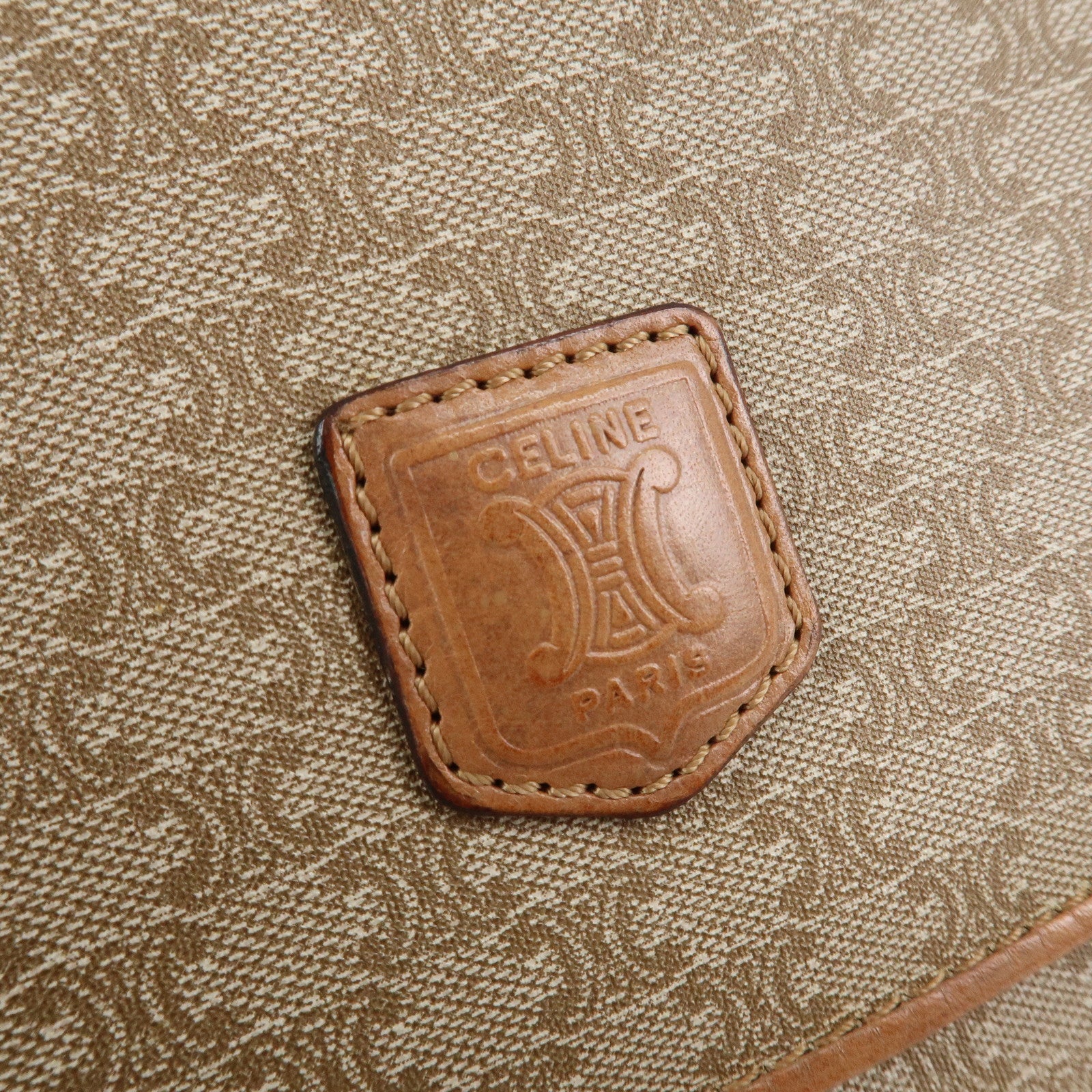 CELINE Macadam Leather PVC Clutch Bag Brown Beige Used
