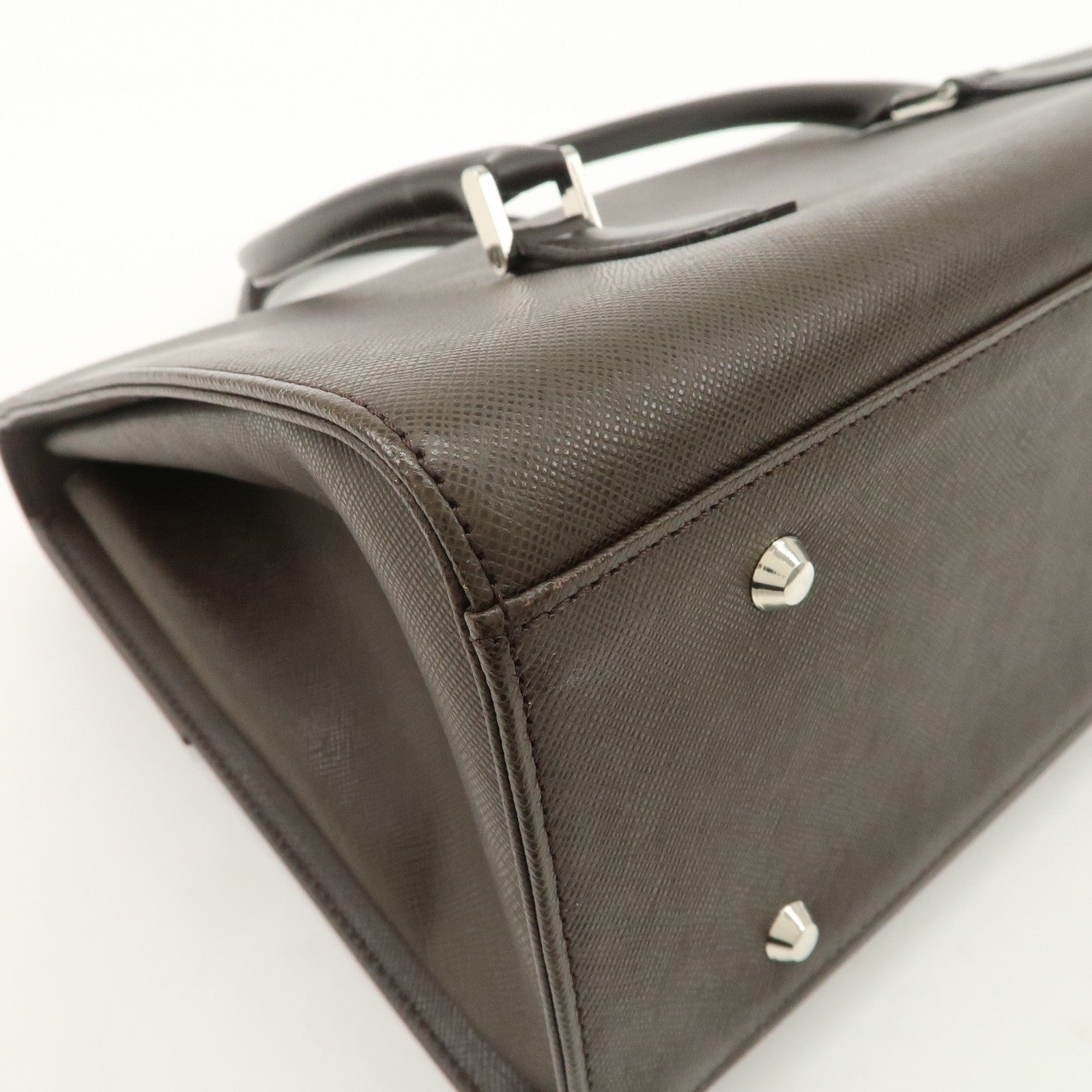 BURBERRY Leather Hand Bag Dark Brown