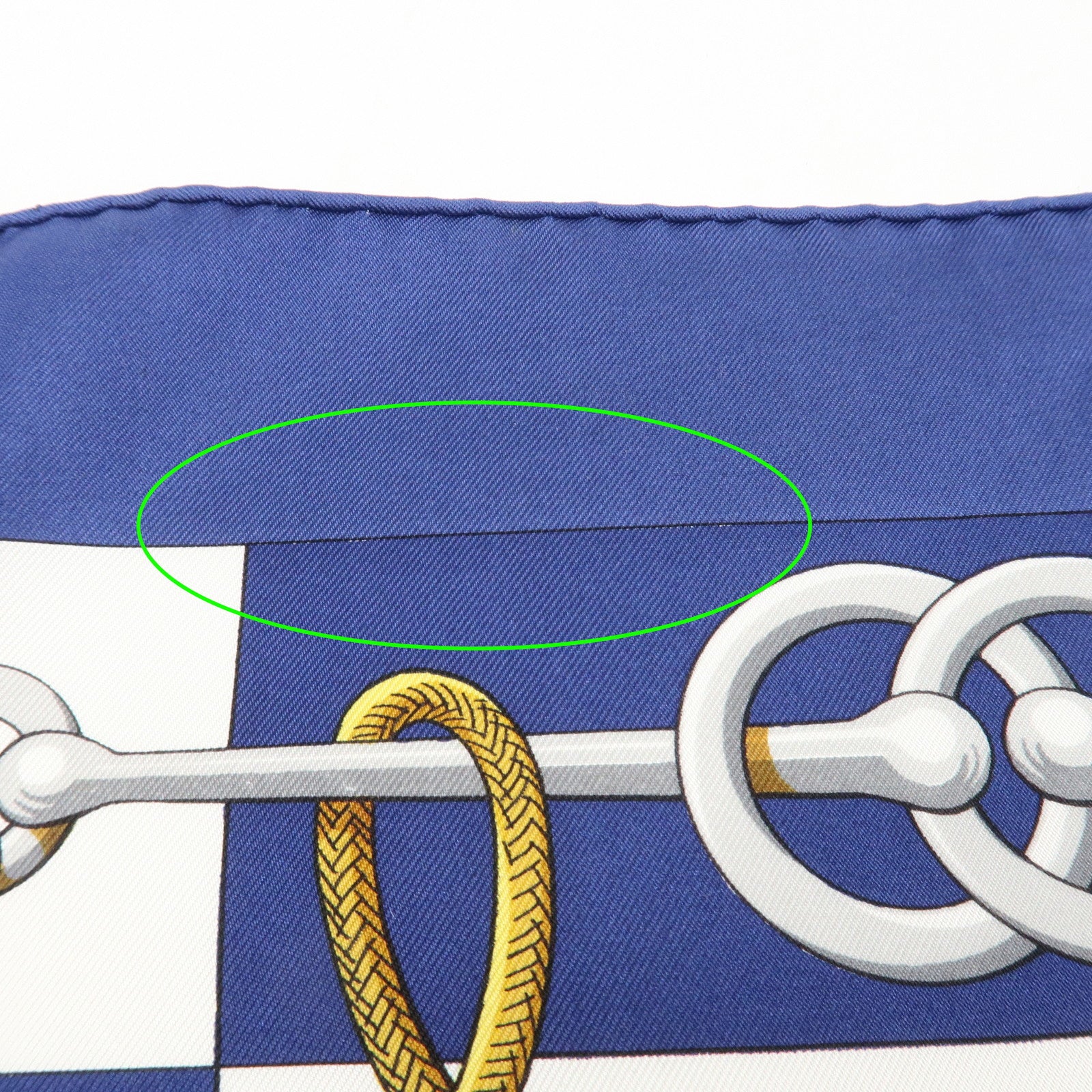 HERMES Carre 90 Silk 100% Scarf Cliquetis Gold Navy White Used