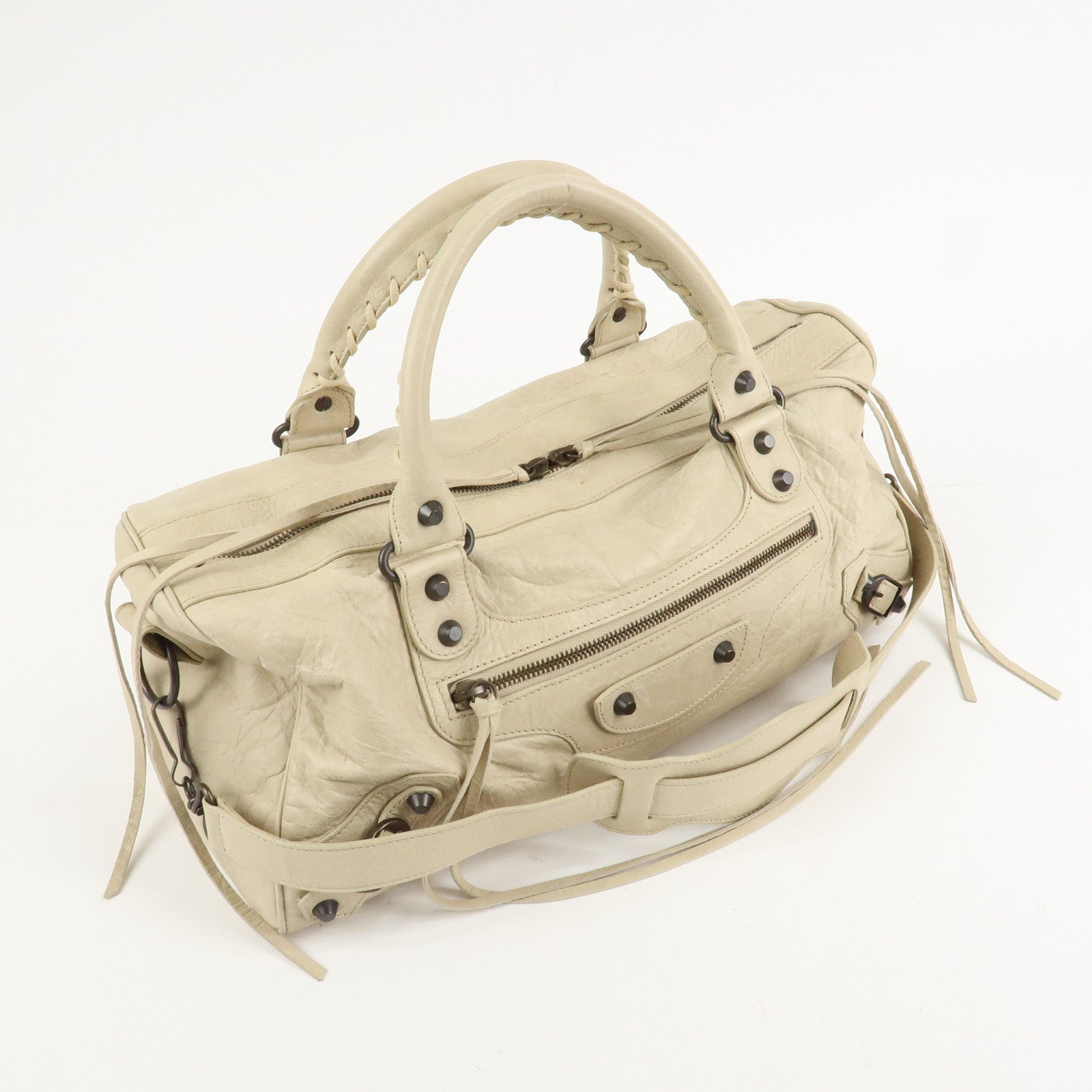 BALENCIAGA Leather The Twiggy 2way Bag Hand Bag Beige Ivory128523 Used