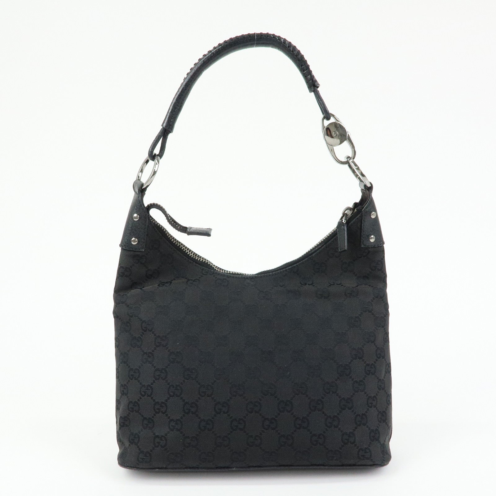 GUCCI GG Canvas Leather Shoulder Bag Hand Bag Black 115003