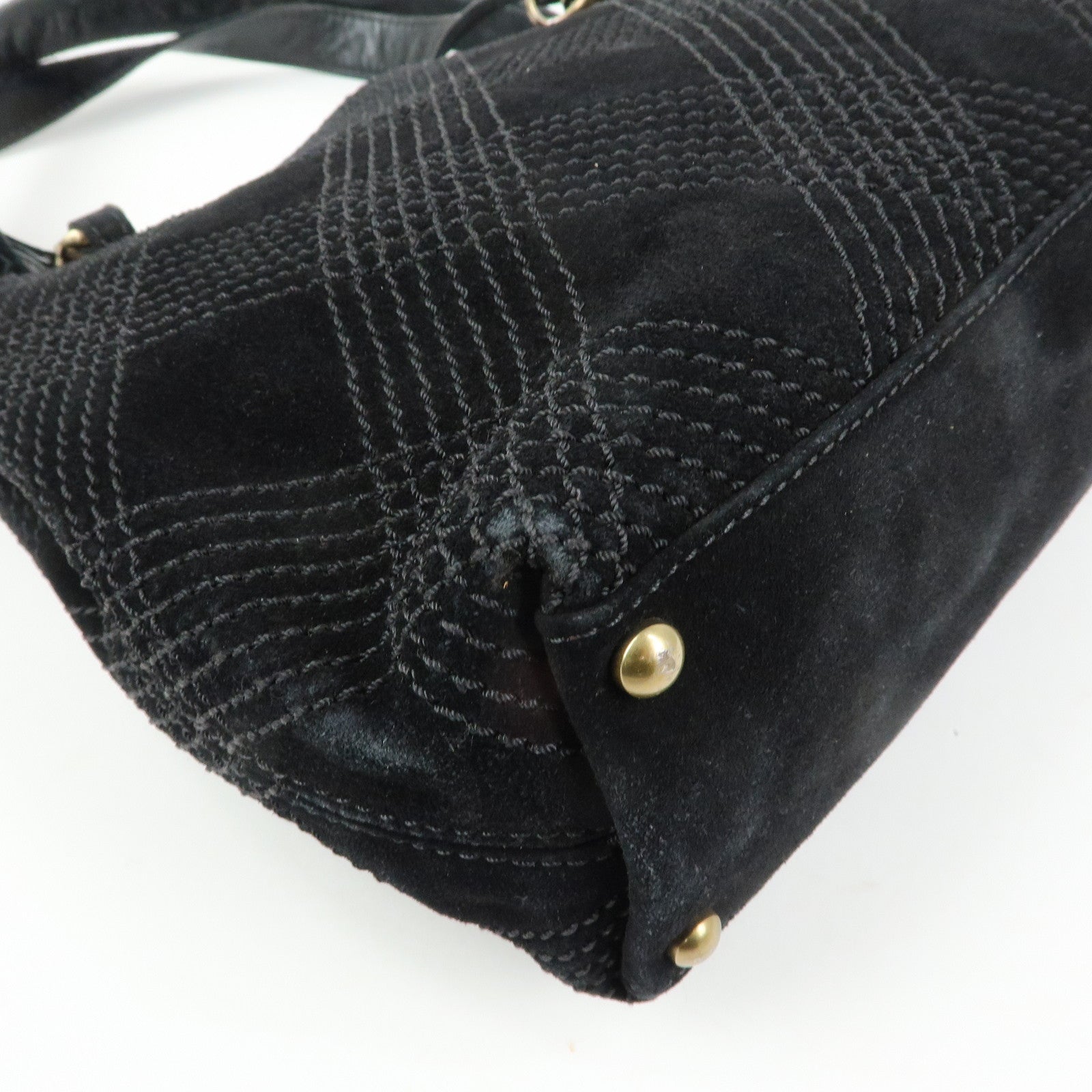 CHANEL COCO Mark Wild Stitch Suede Lamb Skin Tote Bag Black
