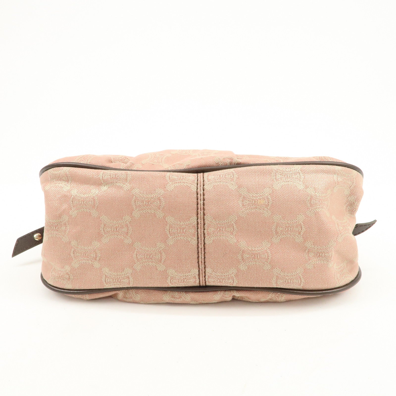 CELINE Macadam Canvas Leather Nylon Velour Shoulder Bag Pink Brown