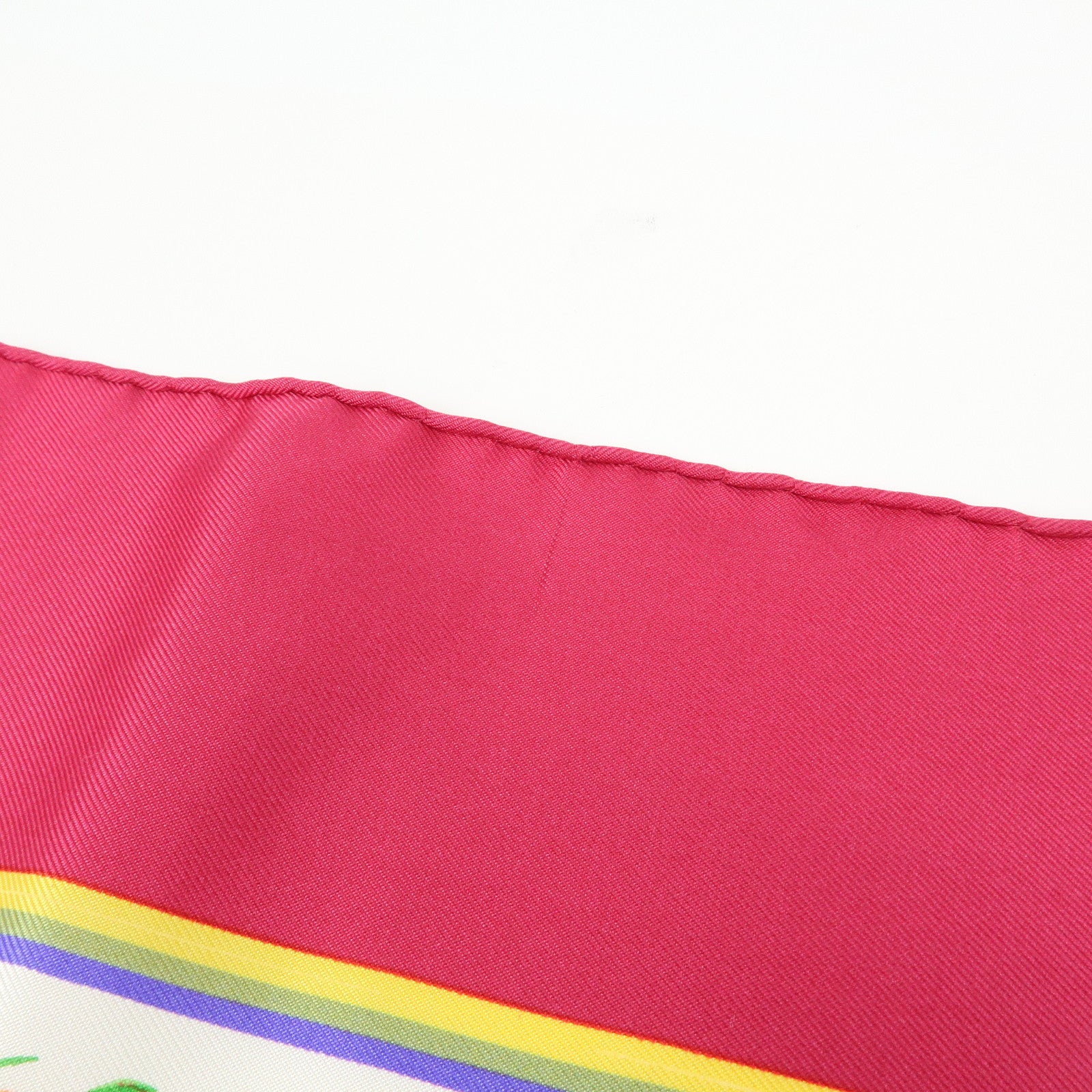 HERMES Carre 90 Silk 100% Scarf CERES White Pink Yellow Green