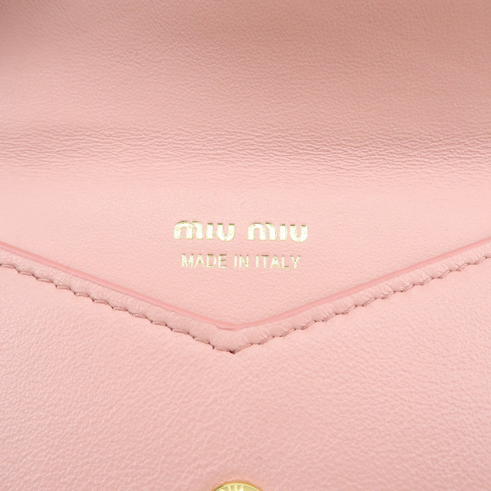 MIU MIU Madras Leather Rhinestone Card Case Heart Love letter Pink