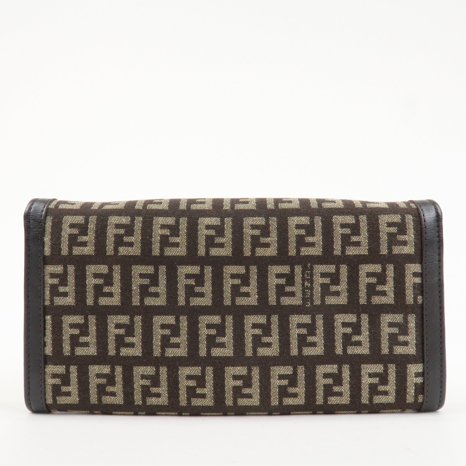 FENDI Zucchino Canvas Leather Bi-Fold Long Wallet Dark Brown 8M0021 Used