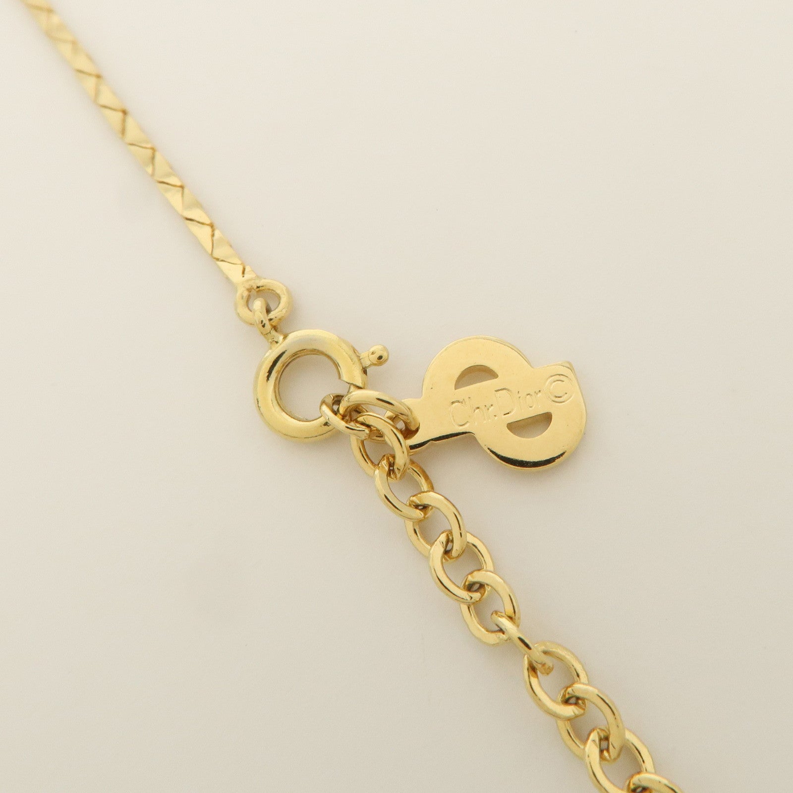 Christian Dior Metal Rhinestone Necklace Choker Gold Black