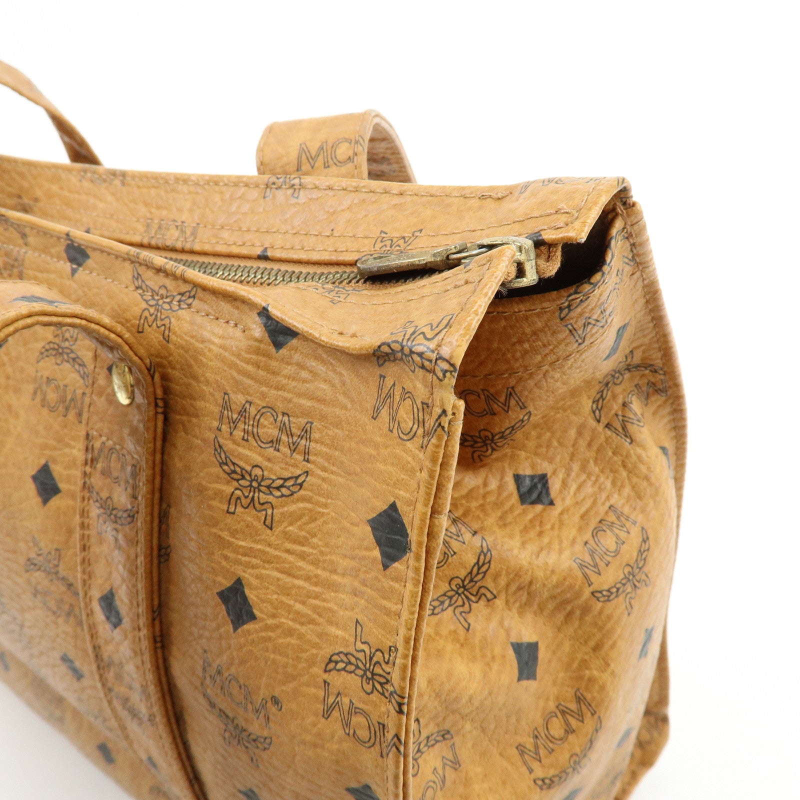 MCM Visetos PVC Tote Bag Shoulder Bag Hand Bag Cognac Brown