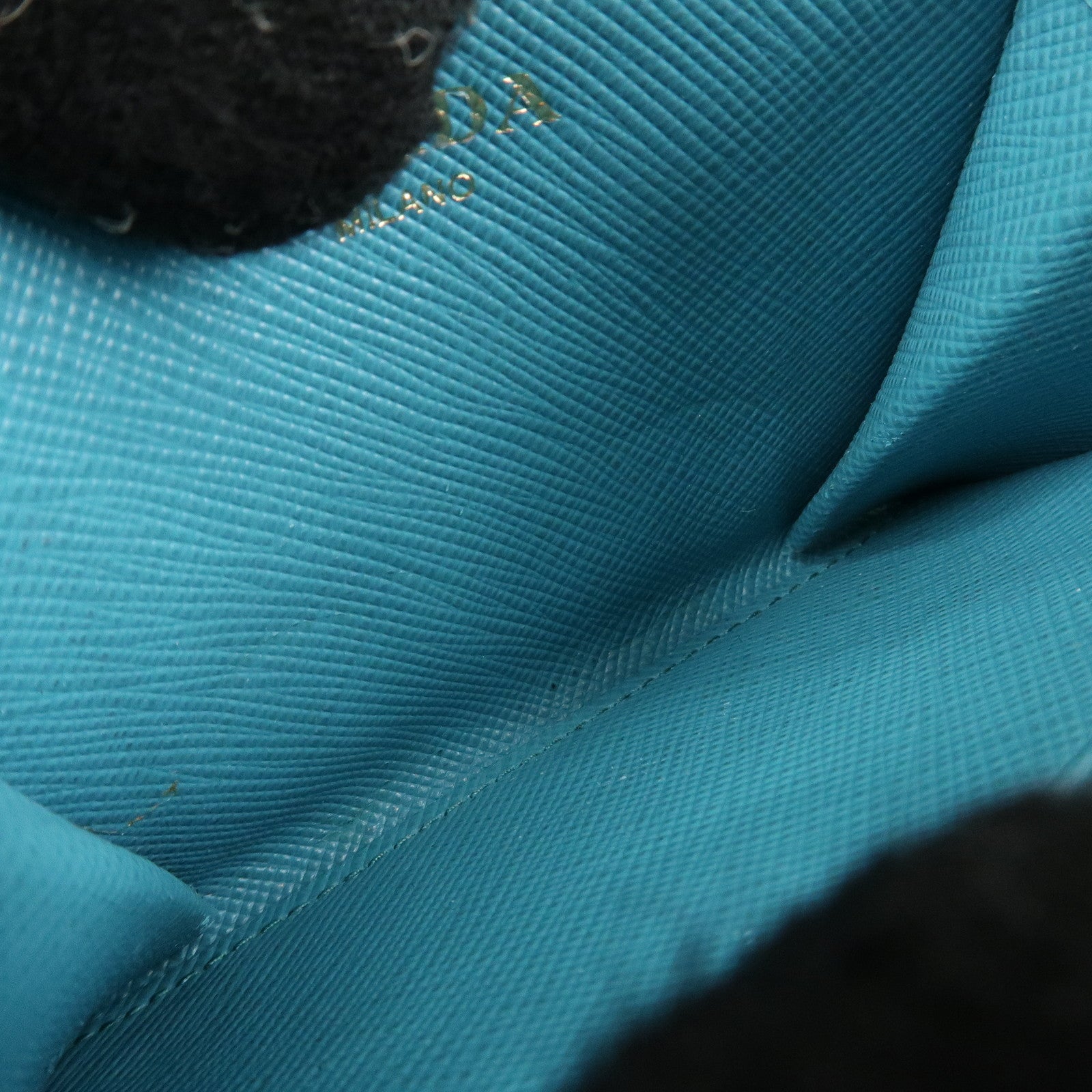 PRADA Logo Saffiano Leather Round Zippy Small Wallet Blue 1MM268 Used