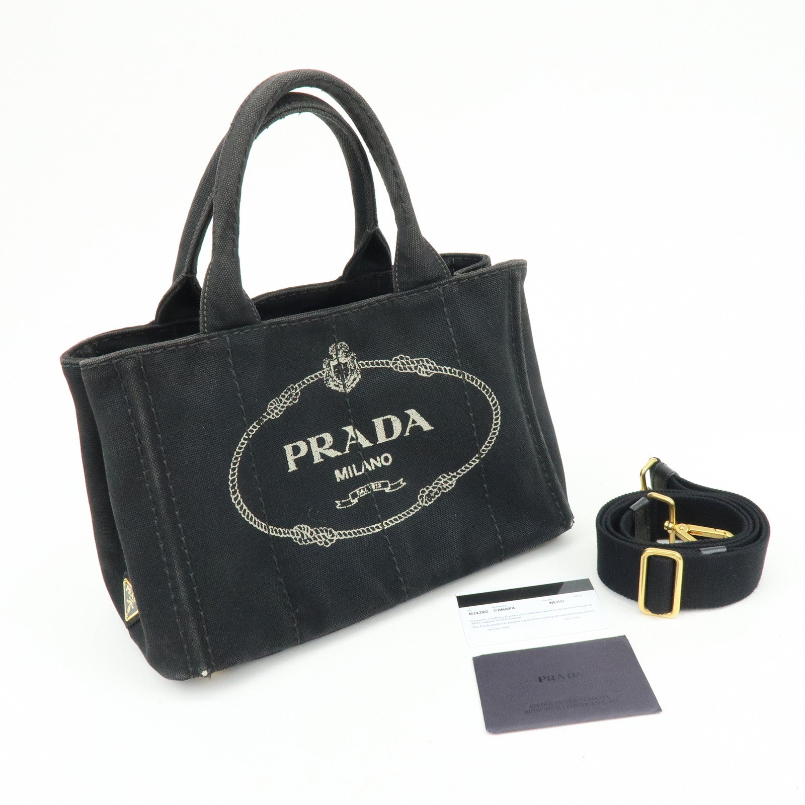 PRADA Triangle Logo Canapa Mini 2Way Hand Shoulder Bag Black B2439G