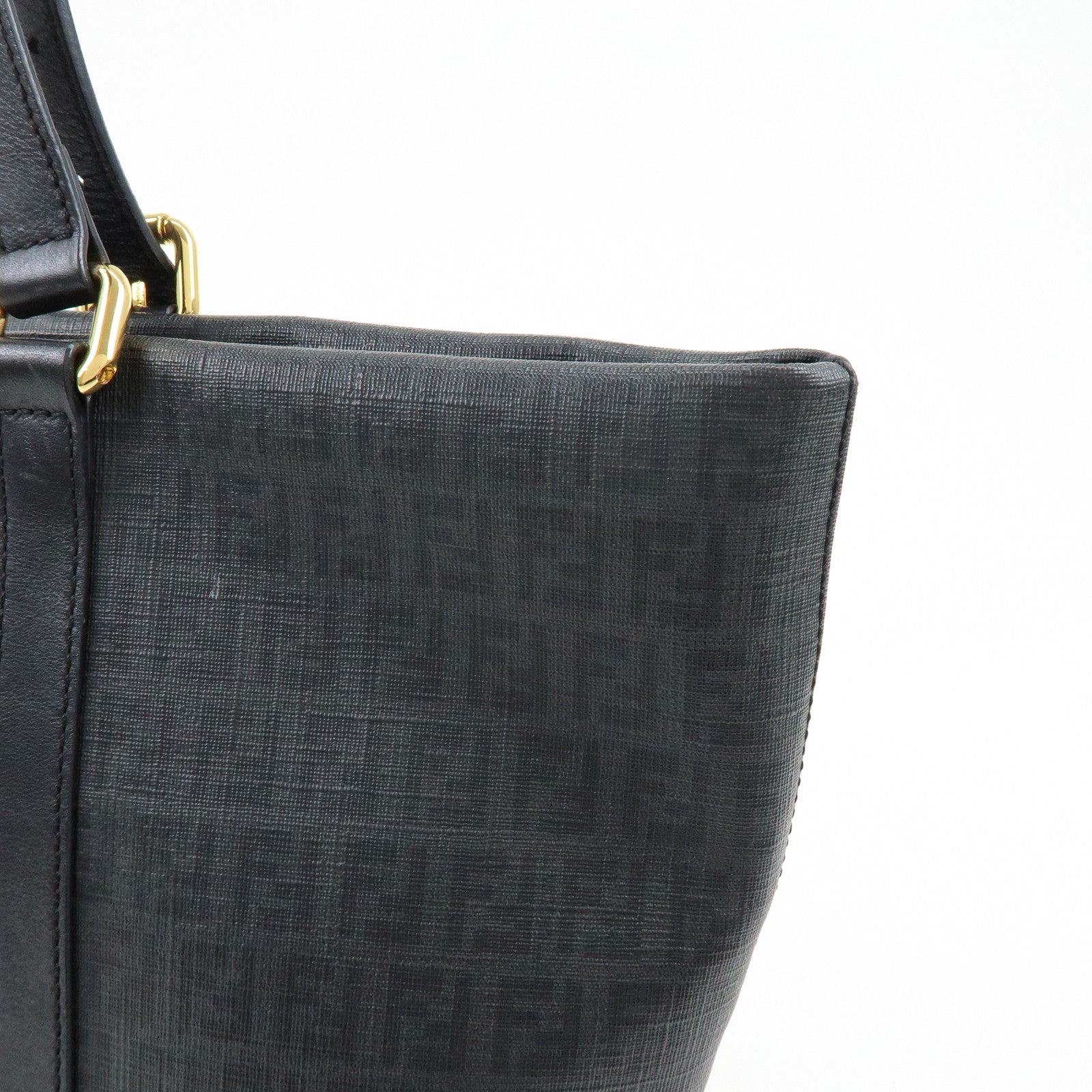 FENDI Zucchino PVC Leather Tote Bag Shoulder Bag Black Charm 8BH215