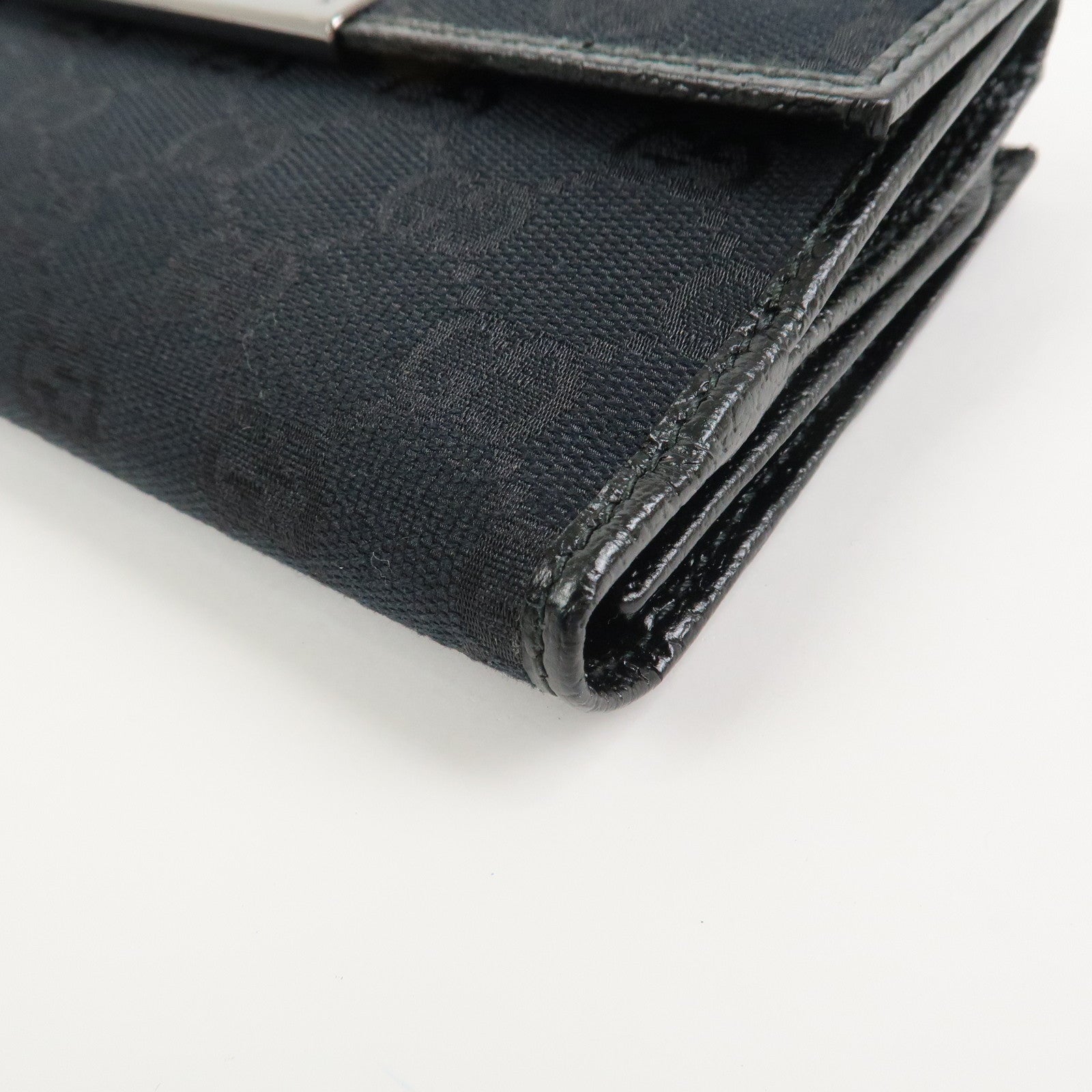 GUCCI GG Canvas Leather W Hook Bi-fold Long Wallet Black 112715