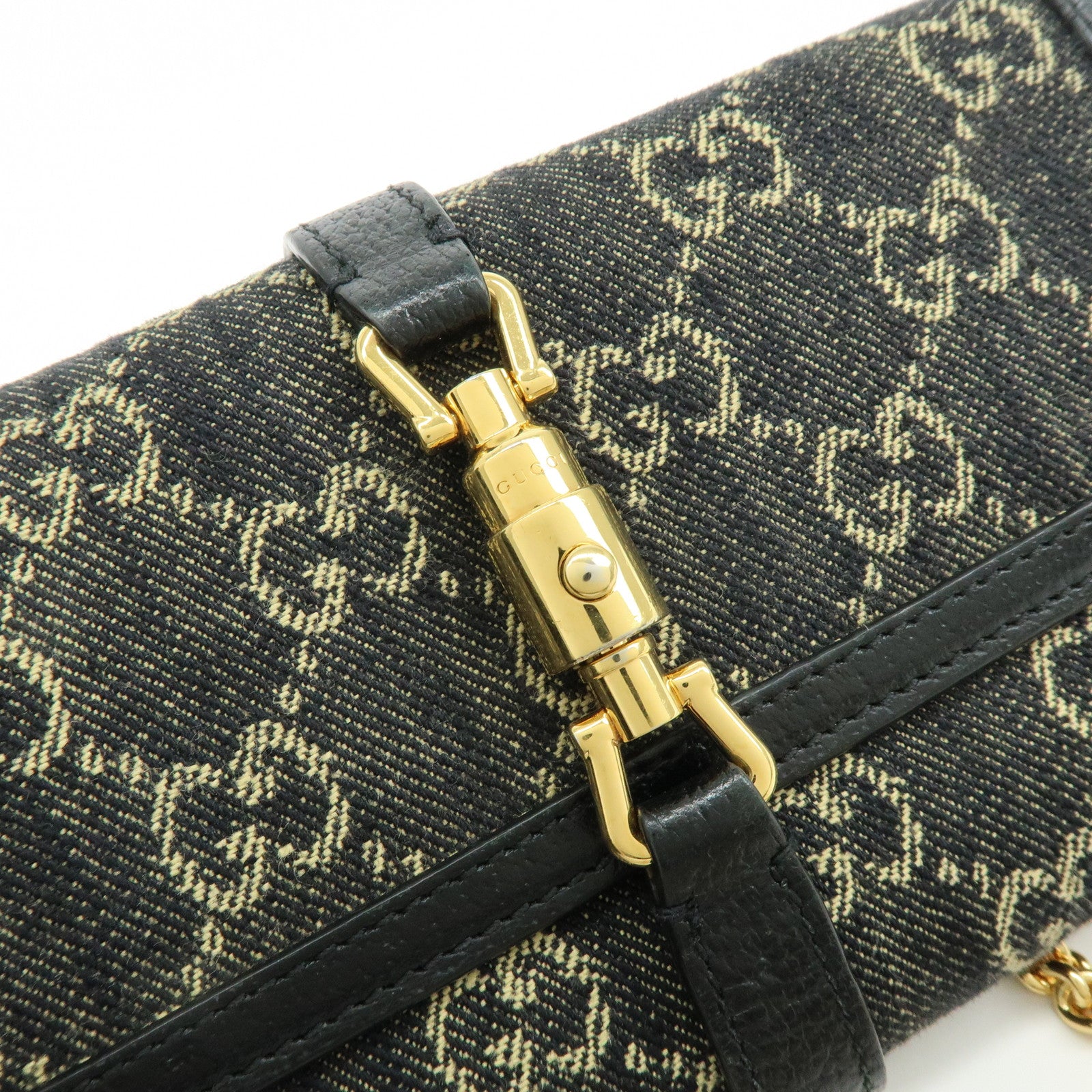 GUCCI Jackie 1961 GG Denim Calf Leather Chain Wallet 652681.0416
