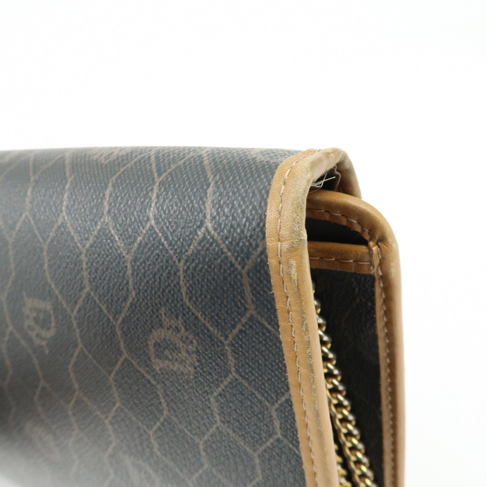 Christian Dior Honeycomb PVC Leather Chain Shoulder Bag Brown