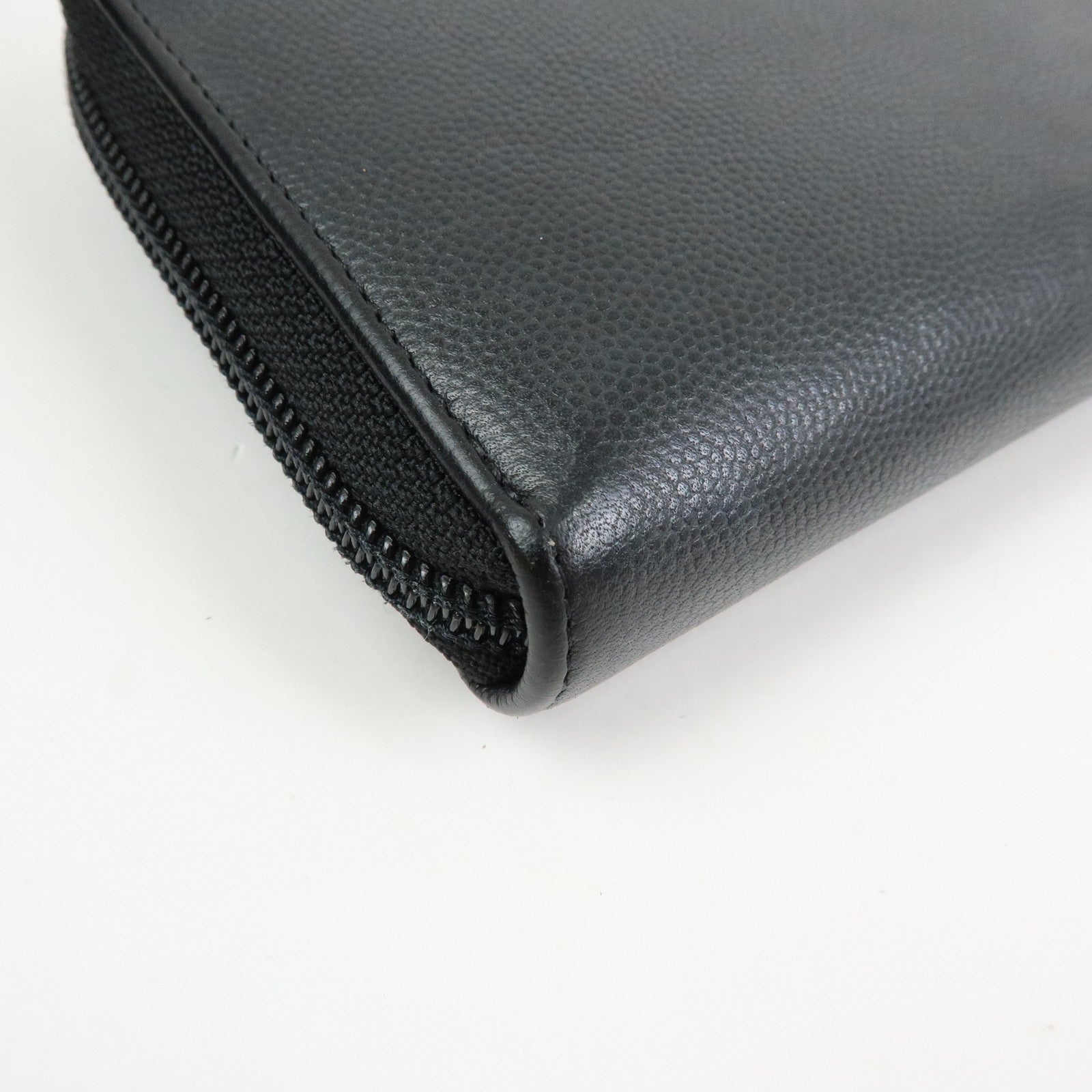CHANEL COCO Mark Caviarskin Round Zippy Wallet Black Silver