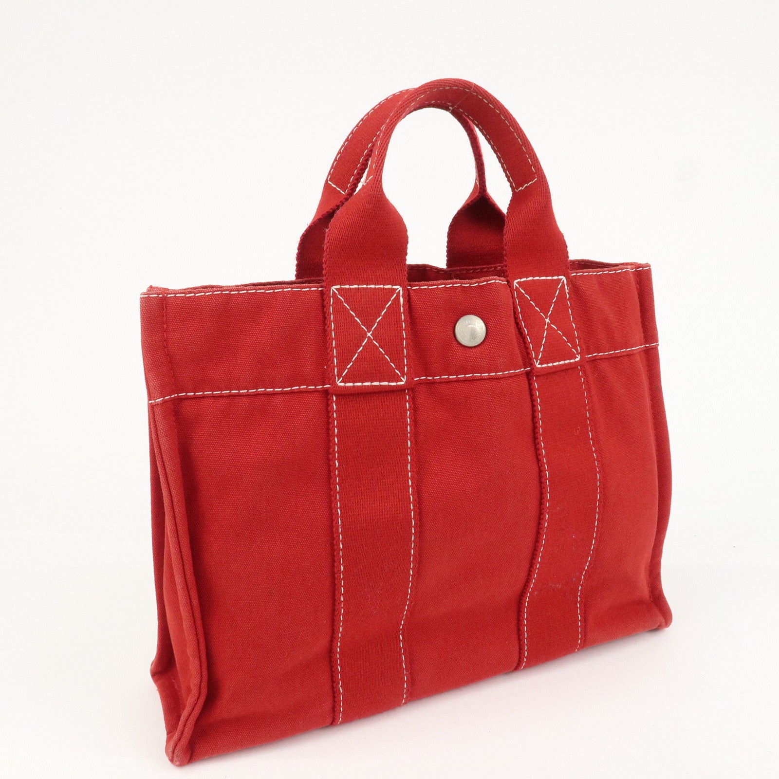 HERMES Deauville PM Canvas Tote Bag Hand Bag Red