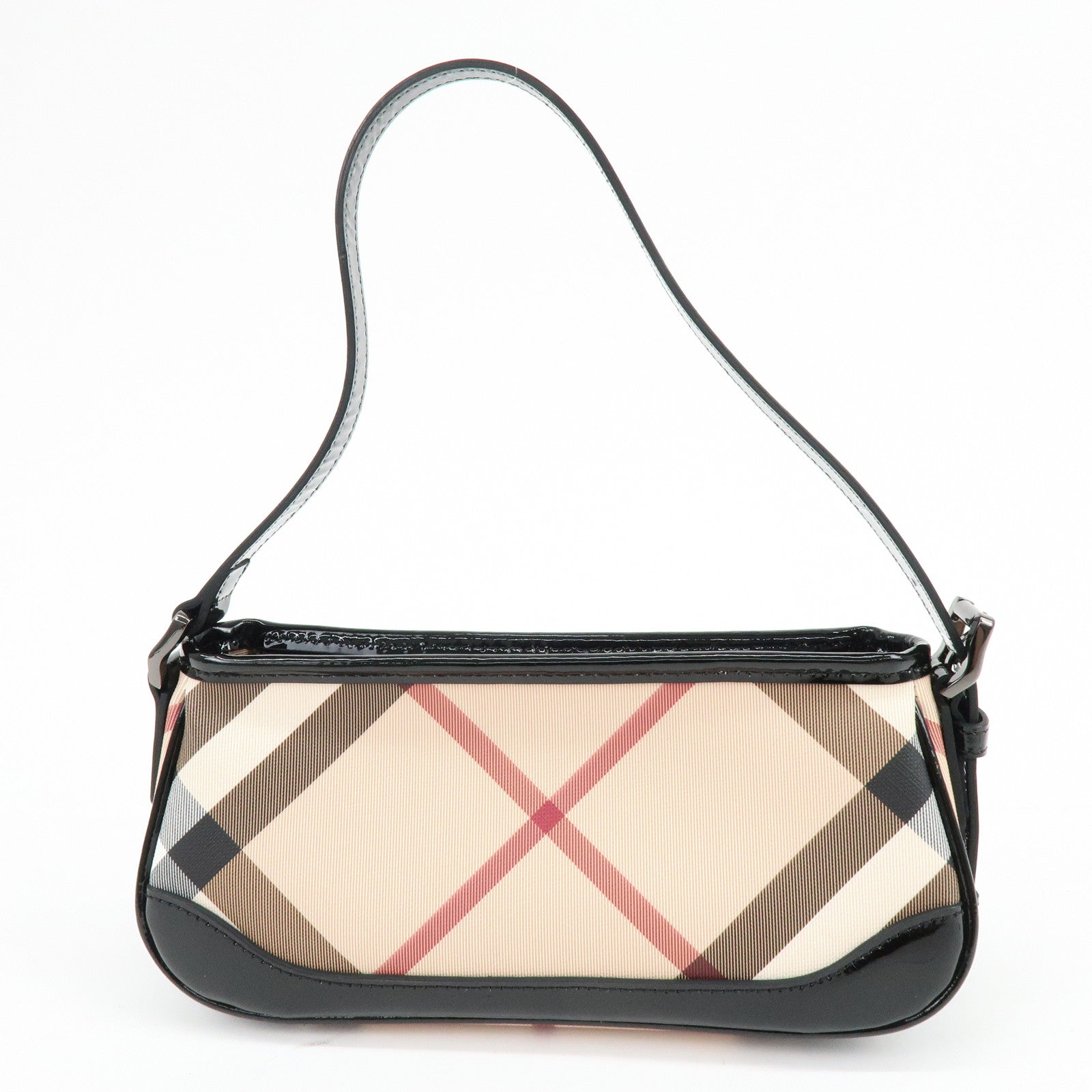 BURBERRY Nova Plaid PVC Patent Leather Hand Bag Beige Black