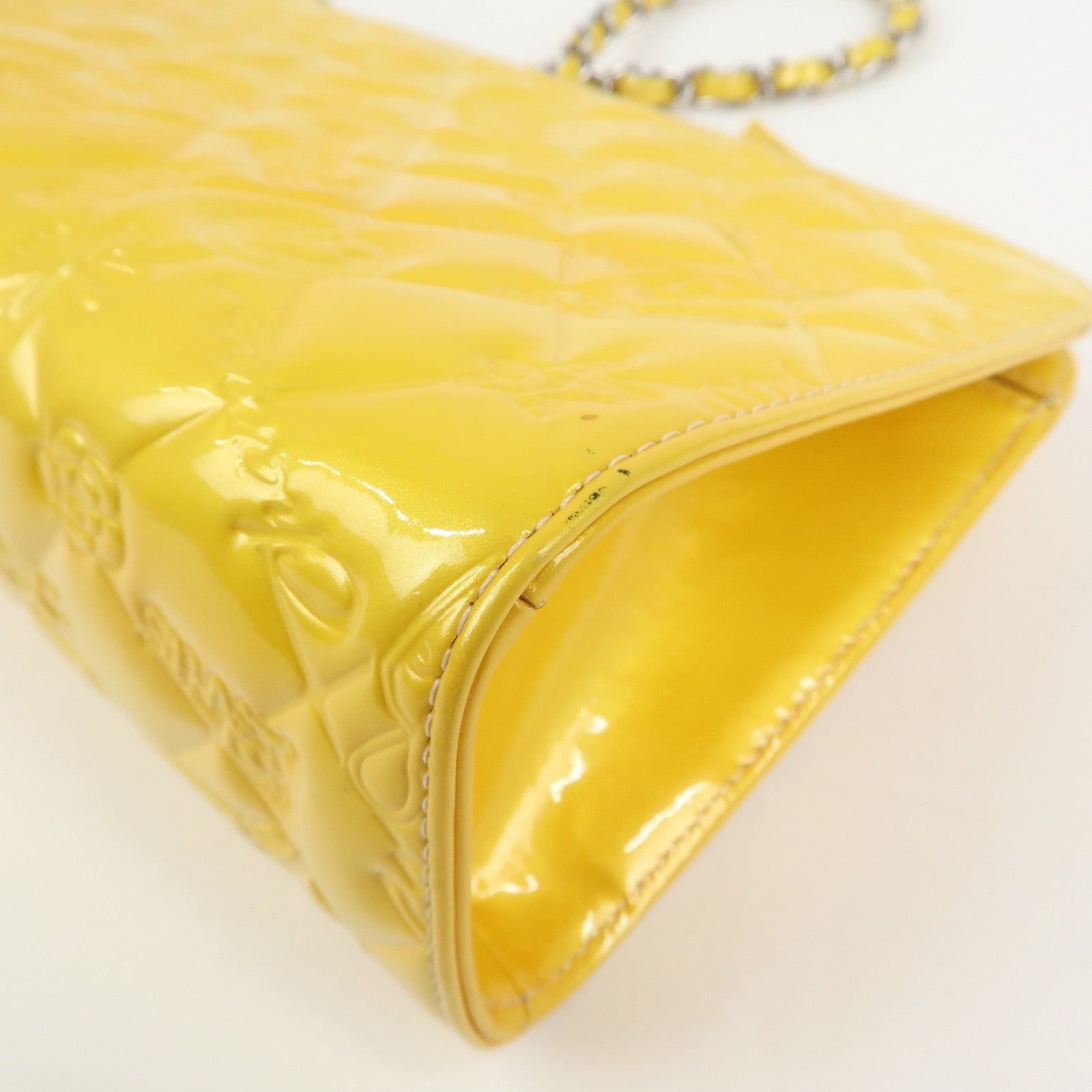 CHANEL Icon Line Patent Leather Chain Shoulder Bag Yellow A37156