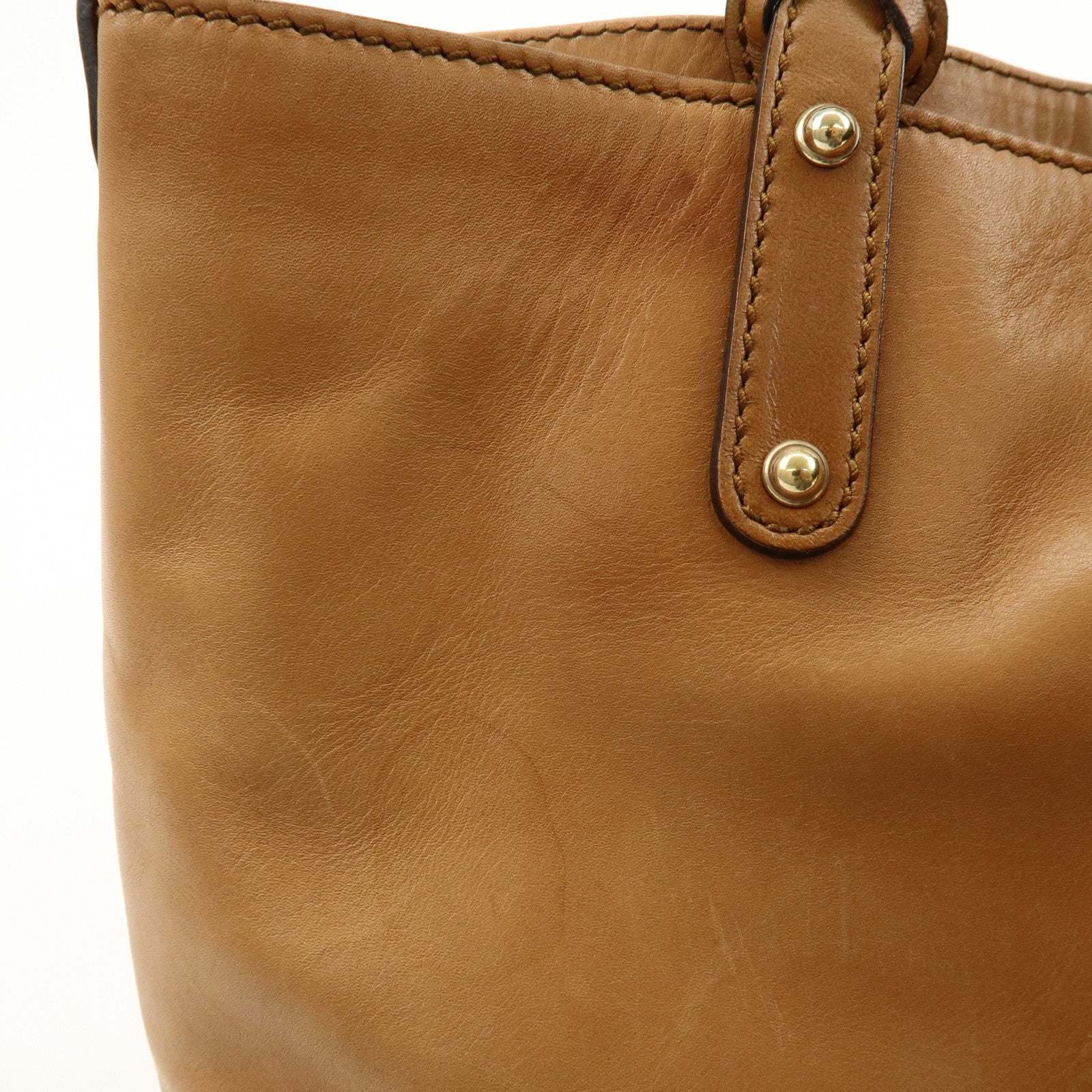 GUCCI Script Logo Leather Fur Tote Bag Fur Pouch Brown 269878
