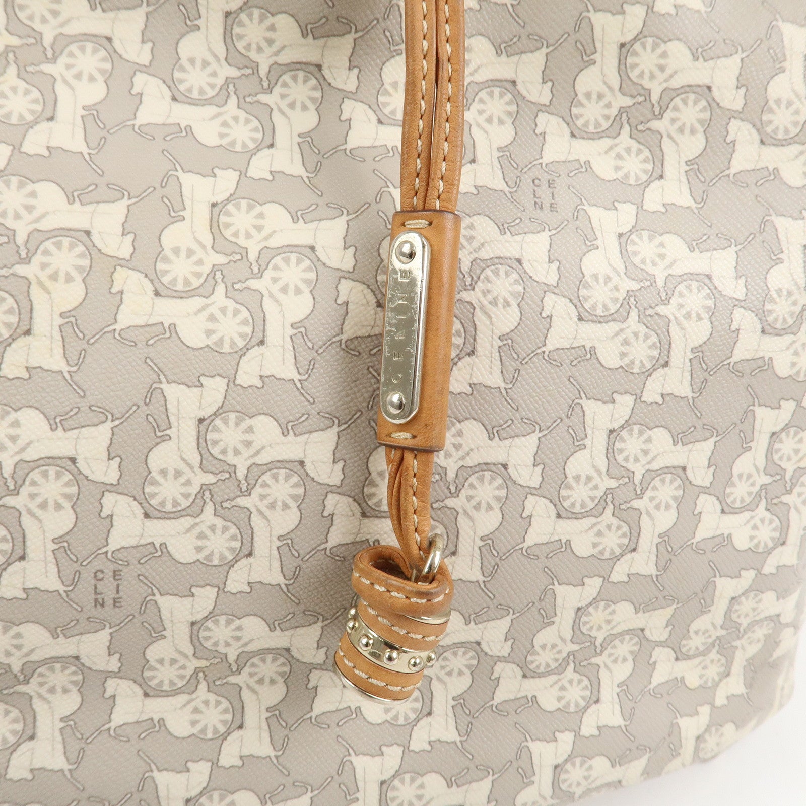 CELINE Logo Leather Hand Bag Shoulder Bag Gray Light Brown