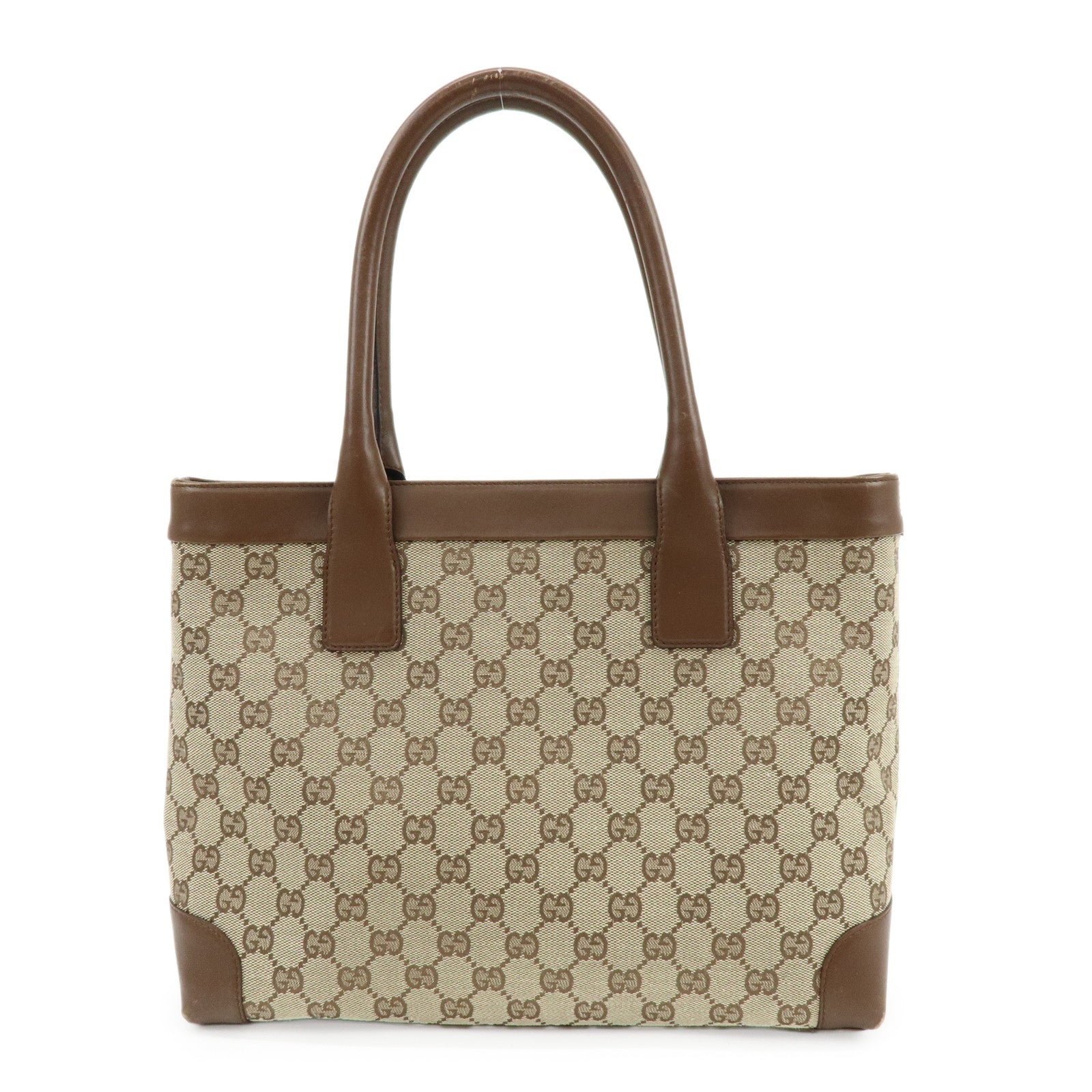 GUCCI GG Canvas Leather Tote Bag Hand Bag Brown 33890