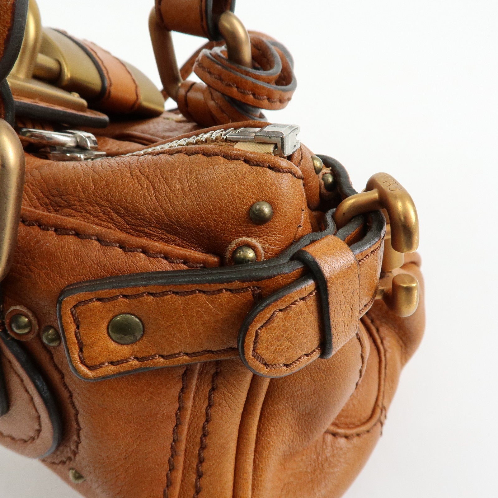 Chloe Paddington Leather Mini Hand Bag Boston Bag Brown