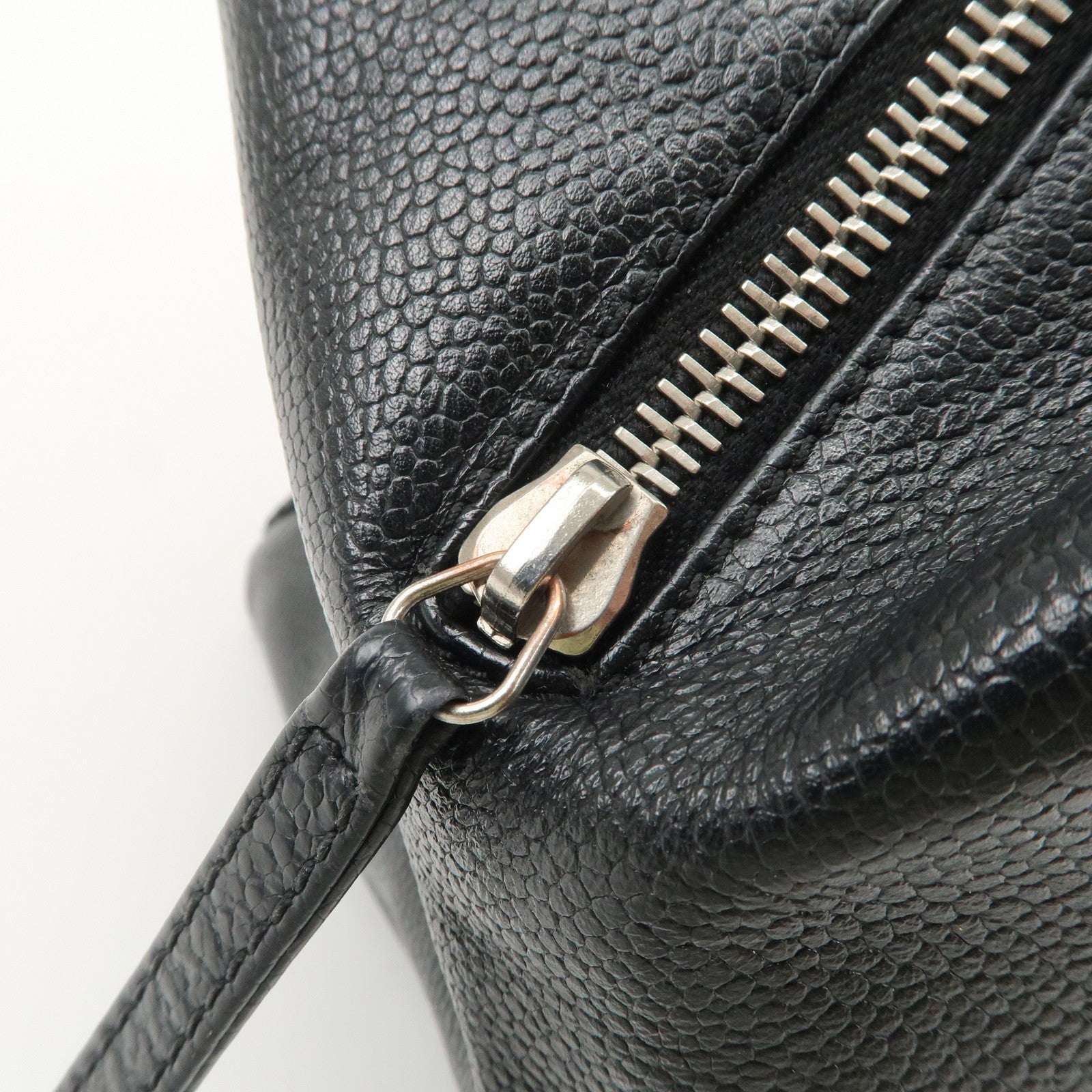 CHANEL COCO Mark Caviarskin Punching Boston Bag Black Used