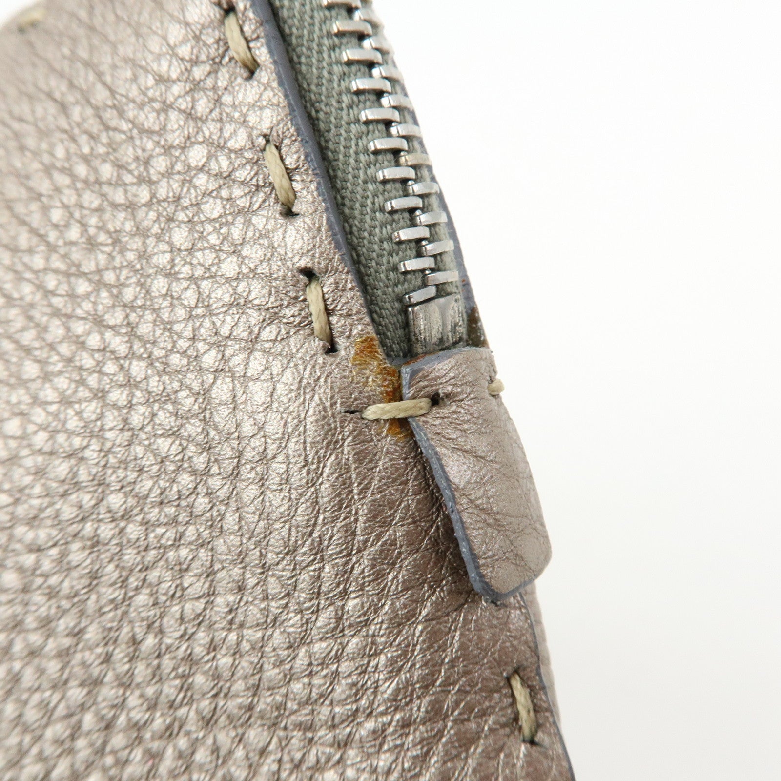 FENDI Selleria Leather Pouch Cosmetic Pouch Gray