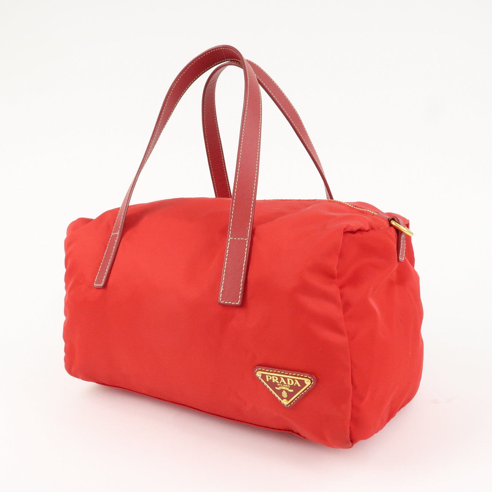 PRADA Triangle Logo Nylon Leather 2Way Shoulder Bag Hand Bag Red Used