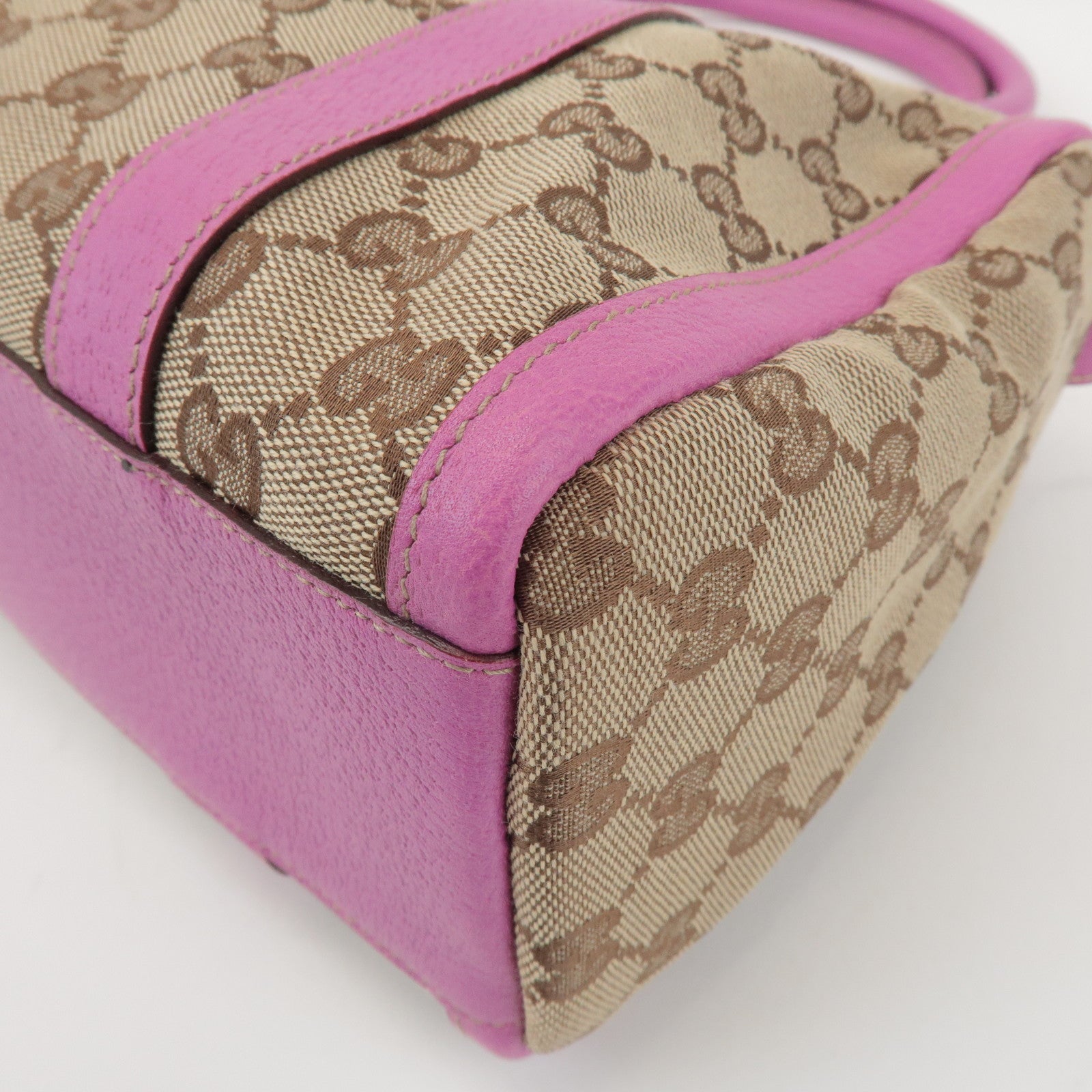 GUCCI Abbey GG Canvas Leather Mini Boston Bag Beige Fuchsia 130942