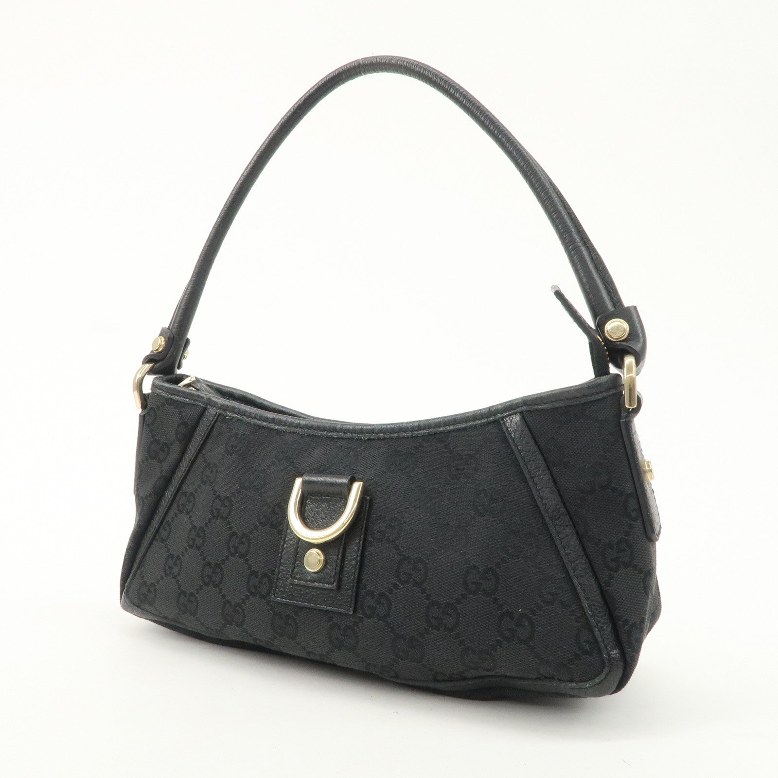 GUCCI Abbey GG Canvas Leather One Shoulder Bag Black Gold Hardware 130939 Used