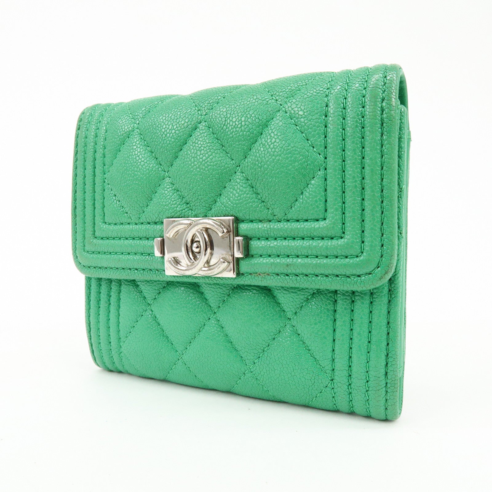 CHANEL Boy Chanel COCO Mark Caviarskin Compact Wallet Green