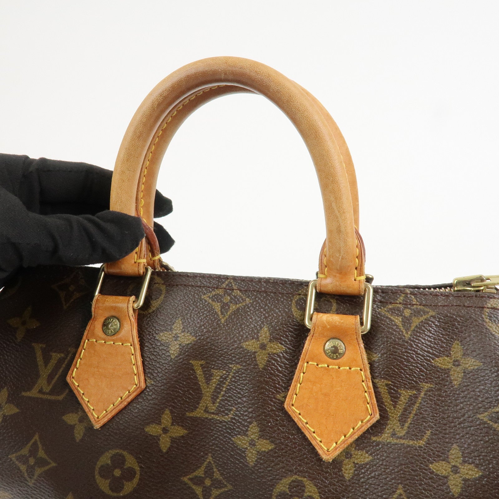 Louis Vuitton Monogram Canvas Leather Speedy 25 Boston Bag M41528