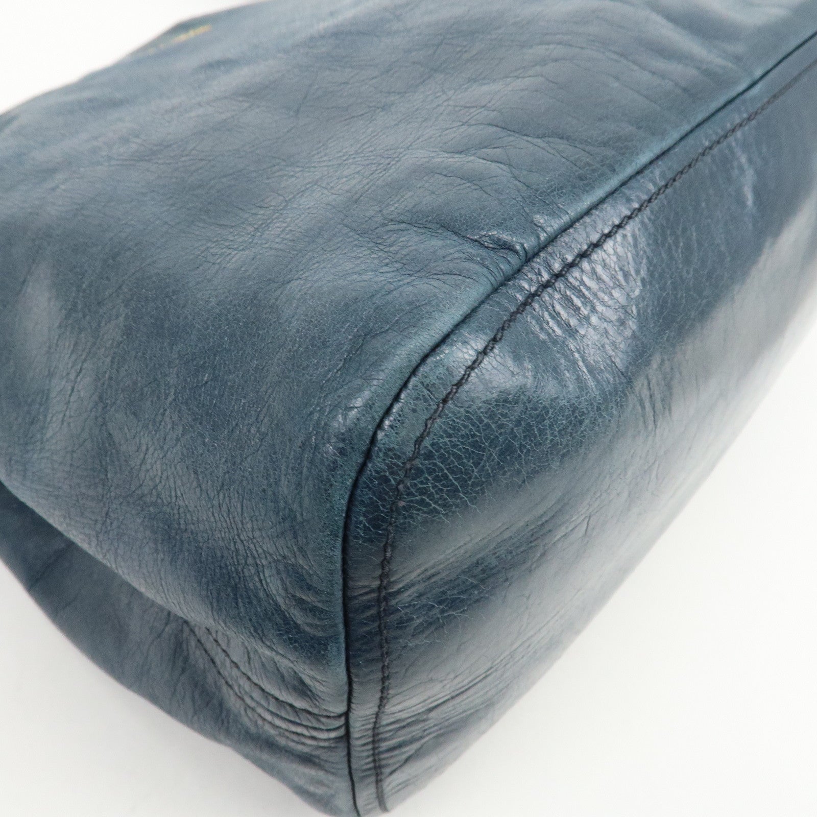PRADA Logo Leather Shoulder Bag Hand Bag Blue